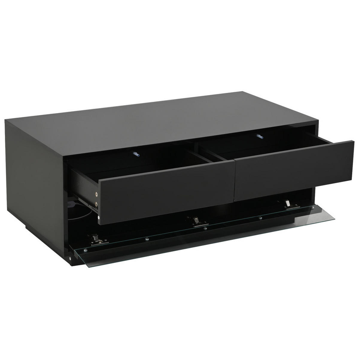 COUCHTISCH 100x50cm Schwarz Hochglanz Bluetooth LED 2 Schubladen Glas - Schwarz, Holz (111.51/58.04/16.51cm) - FLIEKS