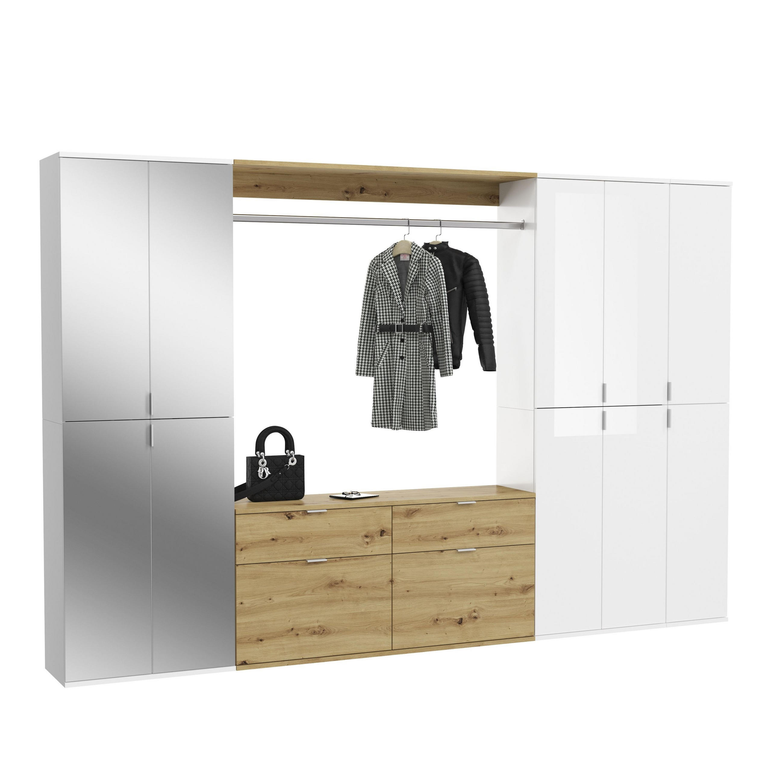 GARDEROBE Nexus 4-tlg. (B/H/T: ca. 273/193/34 cm) in Weiß / Artisan Eiche /weiß hochglanz - Eichefarben, Holzwerkstoff (273/193/34cm)