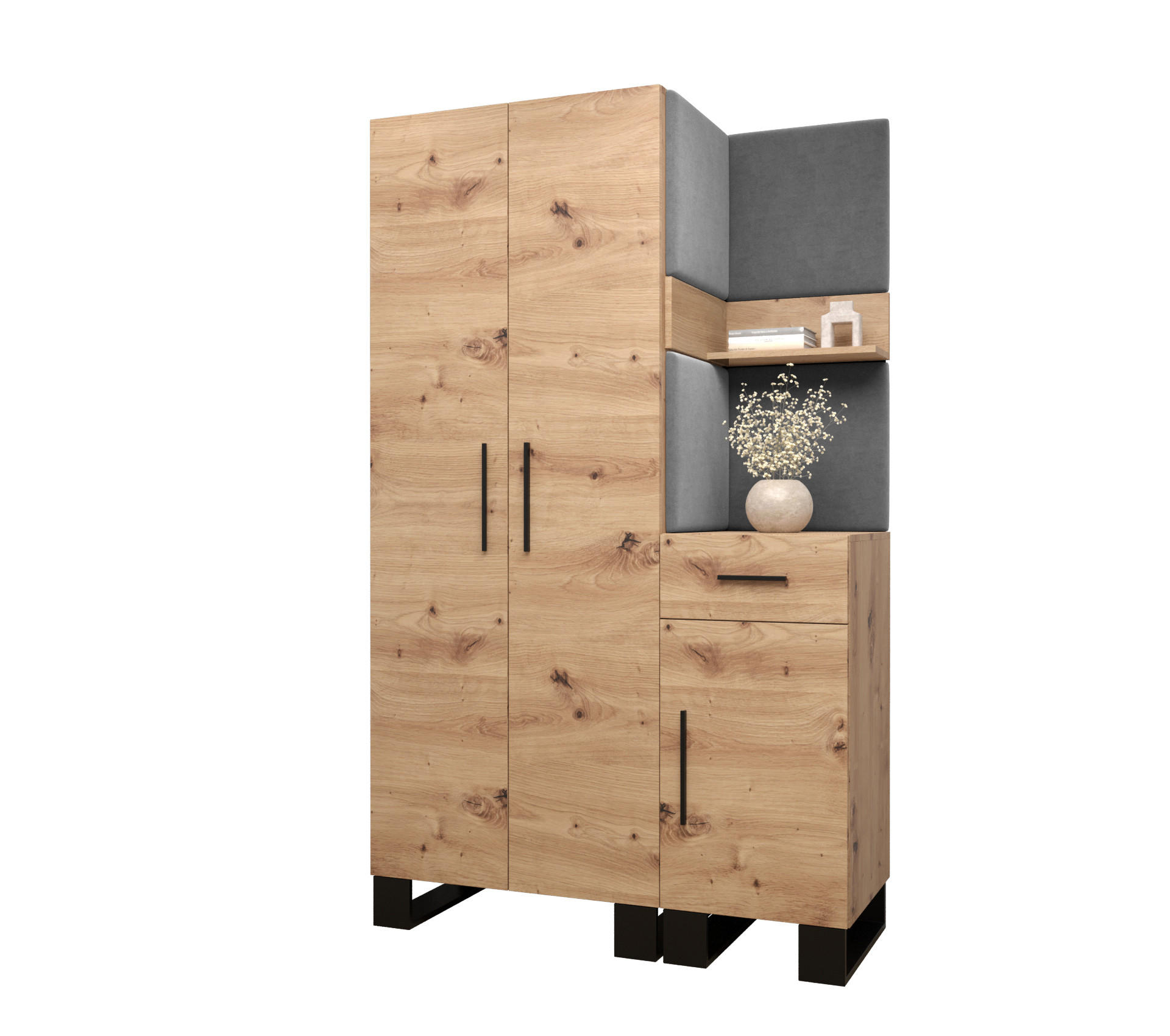 Abiks Möbel Garderoben-Set Eiche Artisan, Grau 116x196x45.6 cm