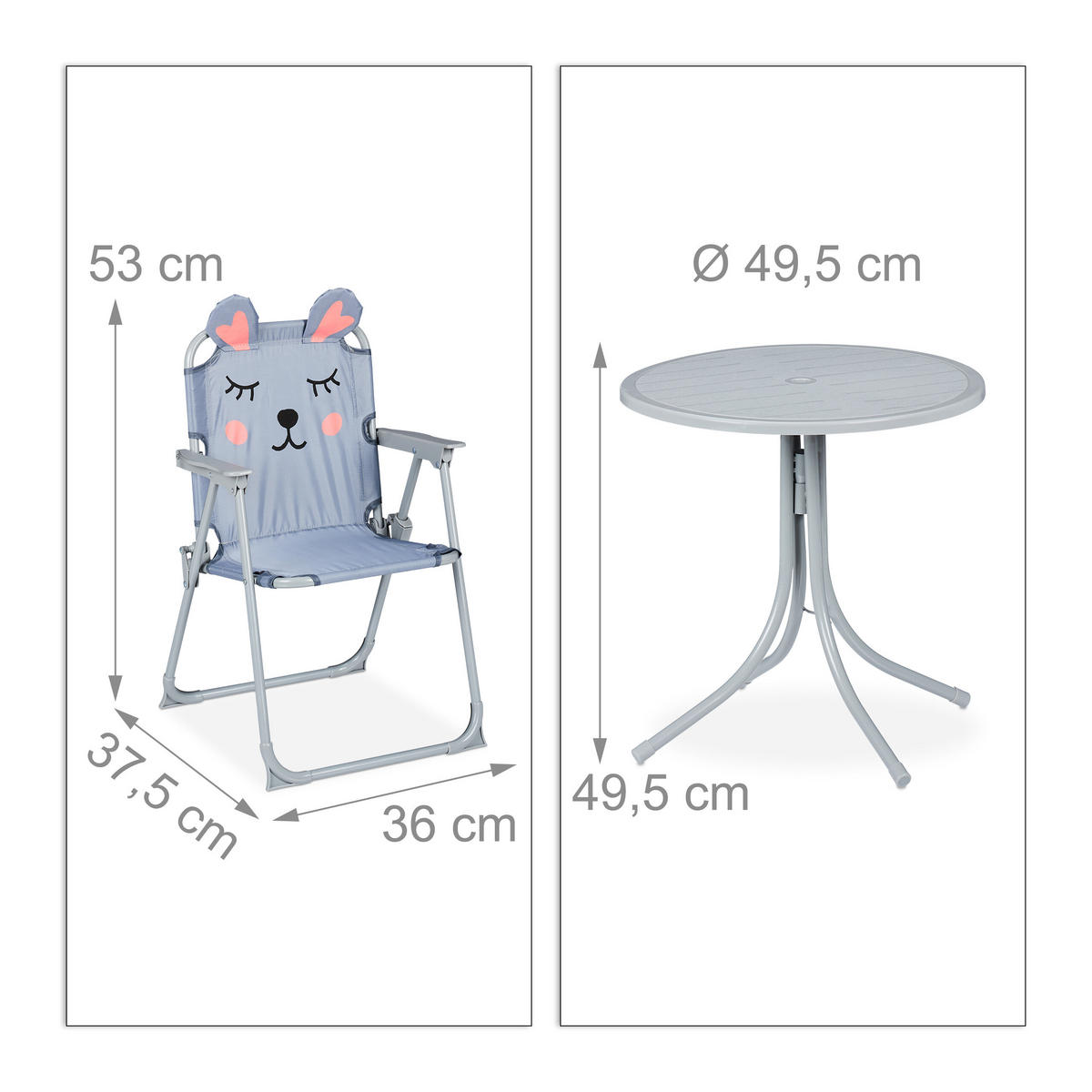 CAMPING-KINDERSITZGRUPPE - Grau, Kunststoff/Textil - Relaxdays