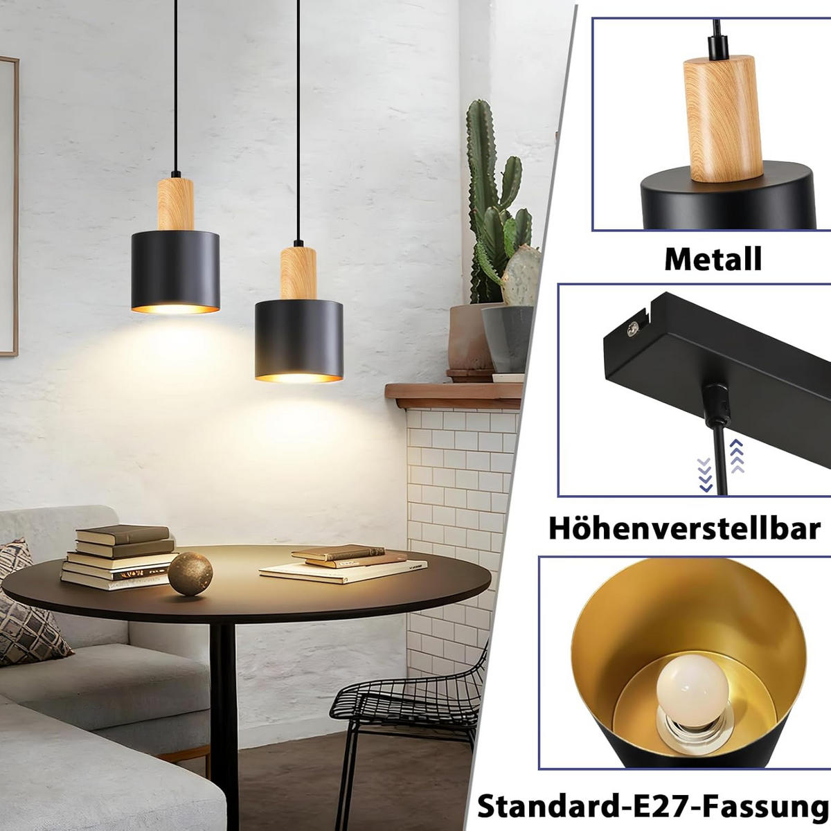 LED PENDELLEUCHTE COLE Ⅲ 30/30/174 cm - Schwarz, Metall (30/30/174cm) - Nettlife