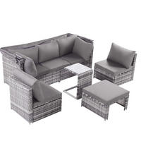 GARTENLOUNGE-SET 194/70/157 cm mit versenkbarem Sonnendach, modularen Elementen und Beistelltisch aus Polyrattan, Grau - Grau, Kunststoff - Redom