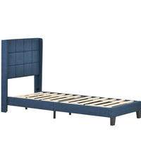 POLSTERBETT 90/200 cm aus Leinen mit Federkernmatratze, Lattenrost und hohem Kopfteil, Blau - Blau, Textil (90/90cm) - Redom