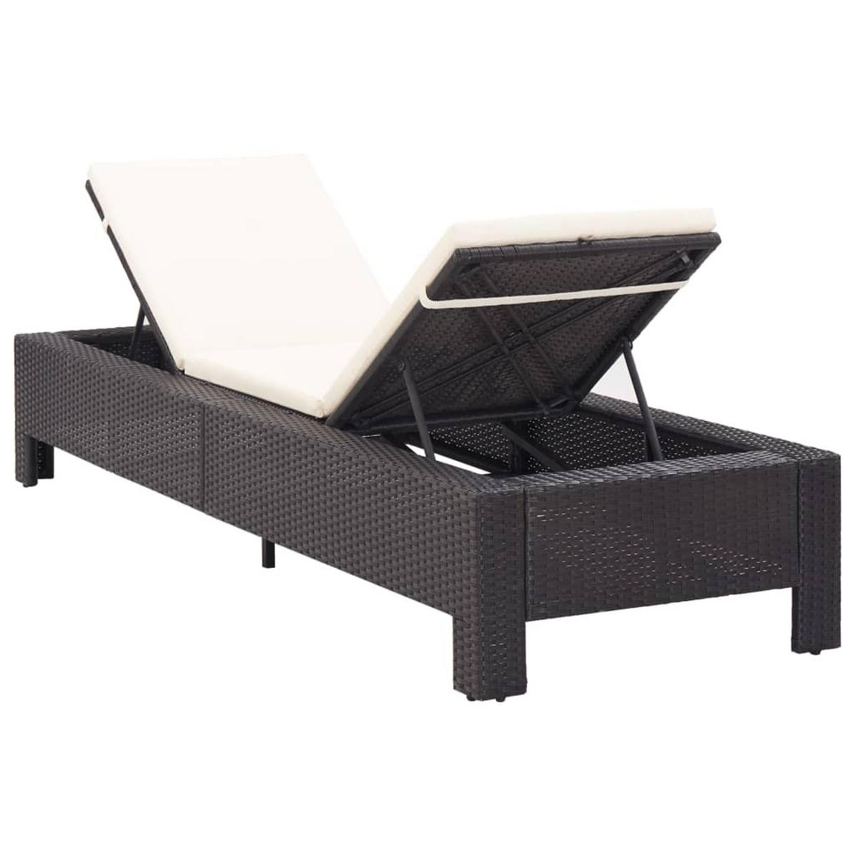 SONNENLIEGE mit Auflage Schwarz Poly Rattan - Schwarz, Holz (75/35/220cm) - furnicato