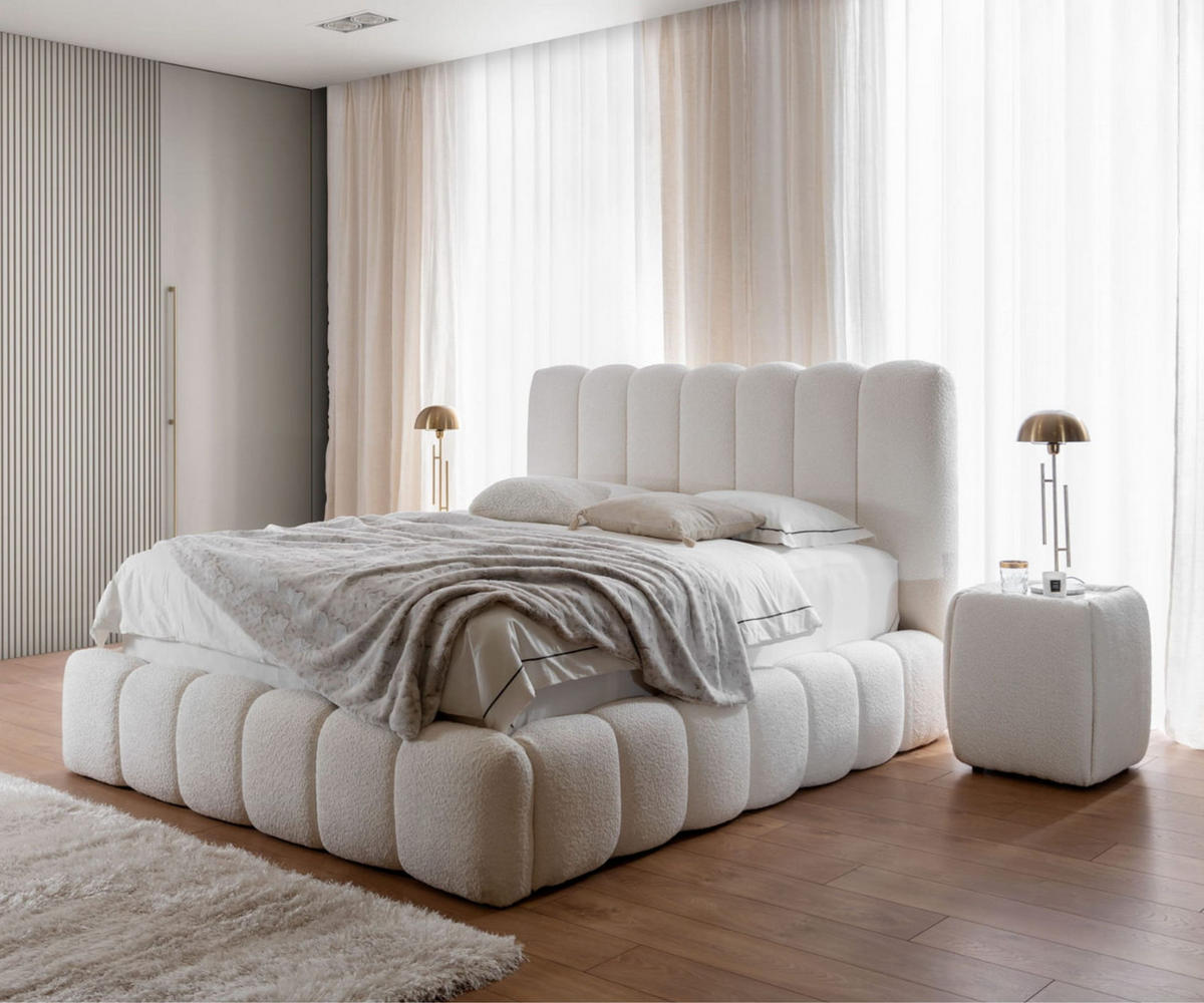 POLSTERBETT CHLOE mit Bettkasten 180x200,Doppelbett mit Stauraum und Lattenrost,Boxspringbett-Optik,ohne Matratze,Schlafzimmer-Hellcreme - Creme, Holz (180/200cm) - Furnistar