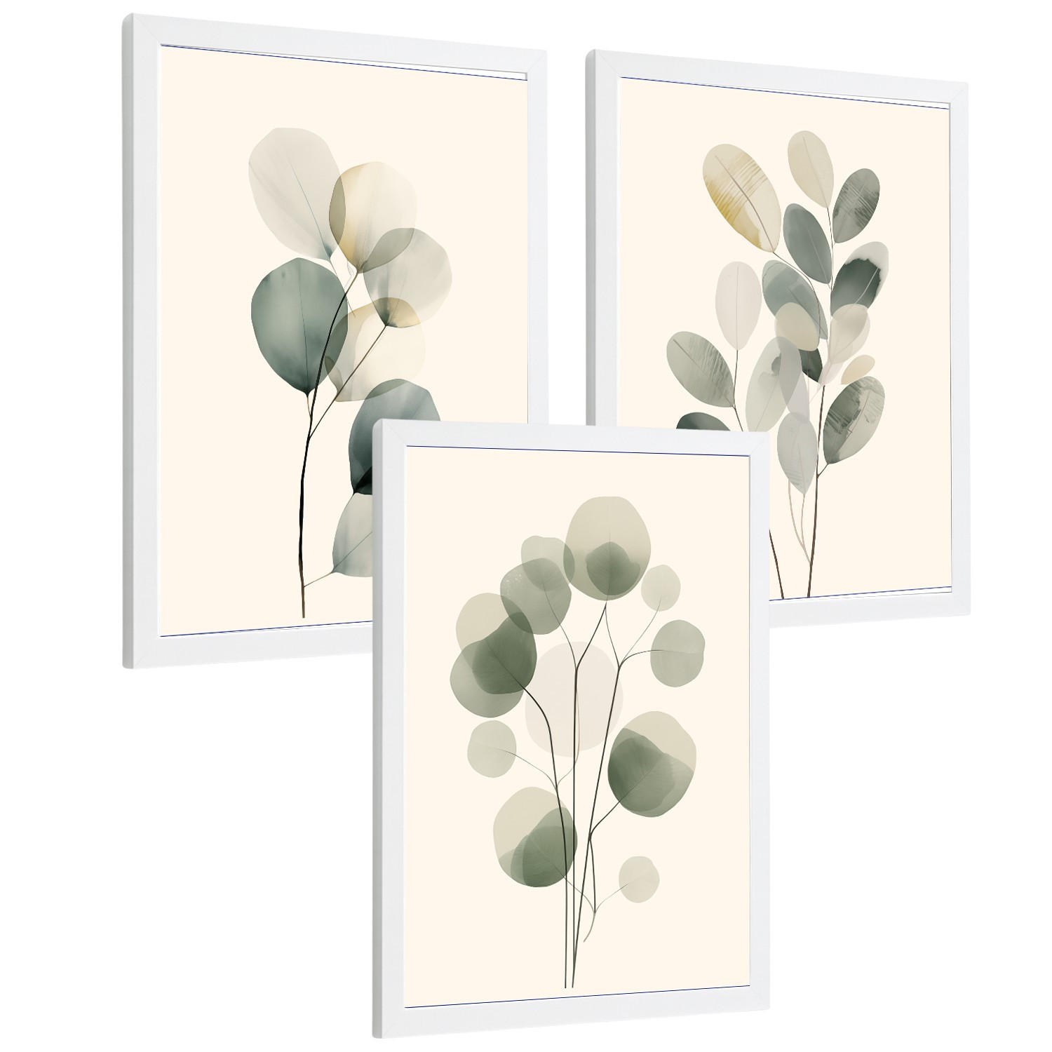 POSTER 3er Bilder-Set Wandbilder Pflanzen Minimalistisch modern Wohnzimmer Deko, Schlafzimmer, Küche, Badezimmer Weißer Rahmen A4 - Weiß, Papier (29.7/1/21cm) - Nacnic