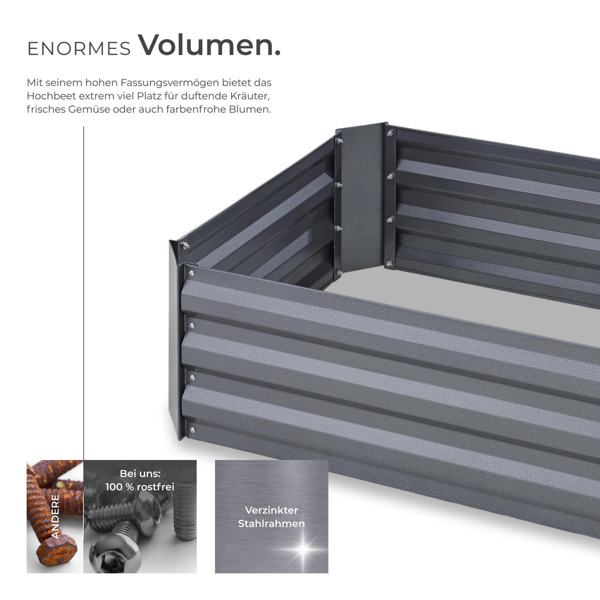 HOCHBEET Pimpinella,120 x 60 x 30 cm,grau - Grau, Metall (60/30/120cm) - tectake
