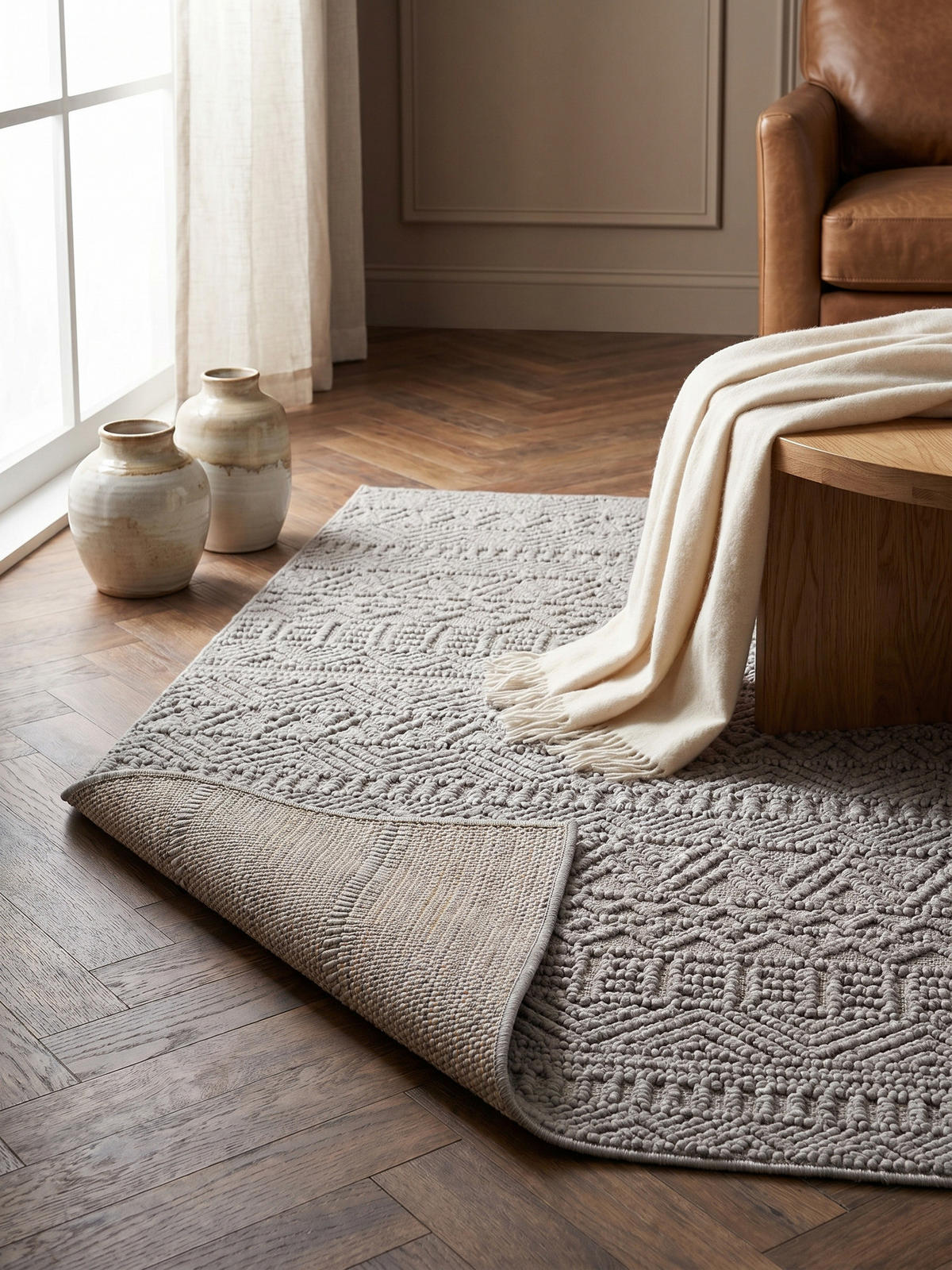 TEPPICH Flachgewebe LANGAU in Silber, mit Ethno-Streifen, 240 x 340 cm - Silberfarben, Textil (240/340cm) - KADIMA DESIGN