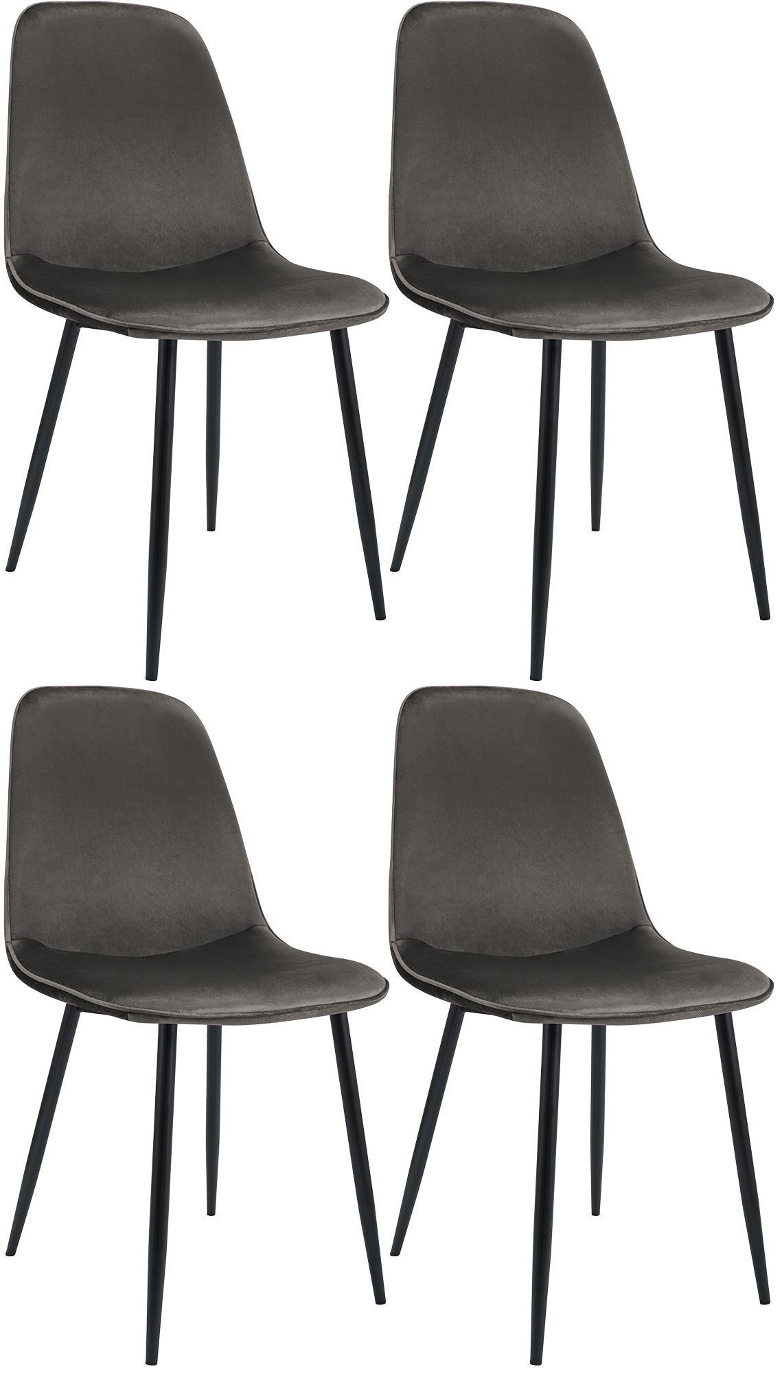 ESSZIMMERSTUHL 4er Set Samt Anthrazit - Anthrazit/Schwarz, Textil/Metall (45/88/54cm) - CLP