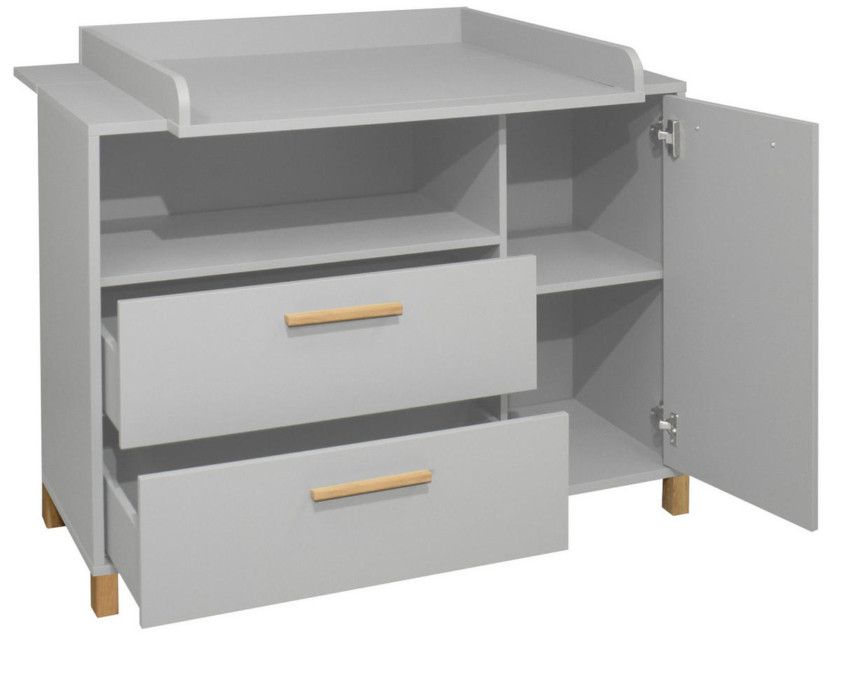 BABYZIMMER Olivia in Kreidegrau matt Lack und Eiche 8 teilig inklusive Matratze - Grau, Holzwerkstoff (120/200/80cm)