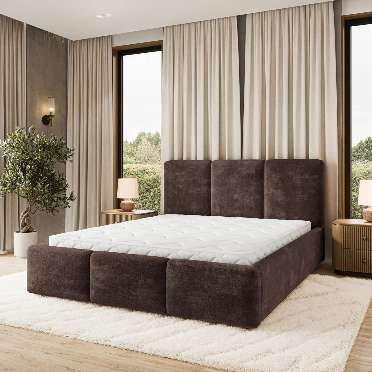 POLSTERBETT MORENA LM 160x200 cm mit Bettkästen - Braun - Braun, Holz (160/200cm) - MASSENO