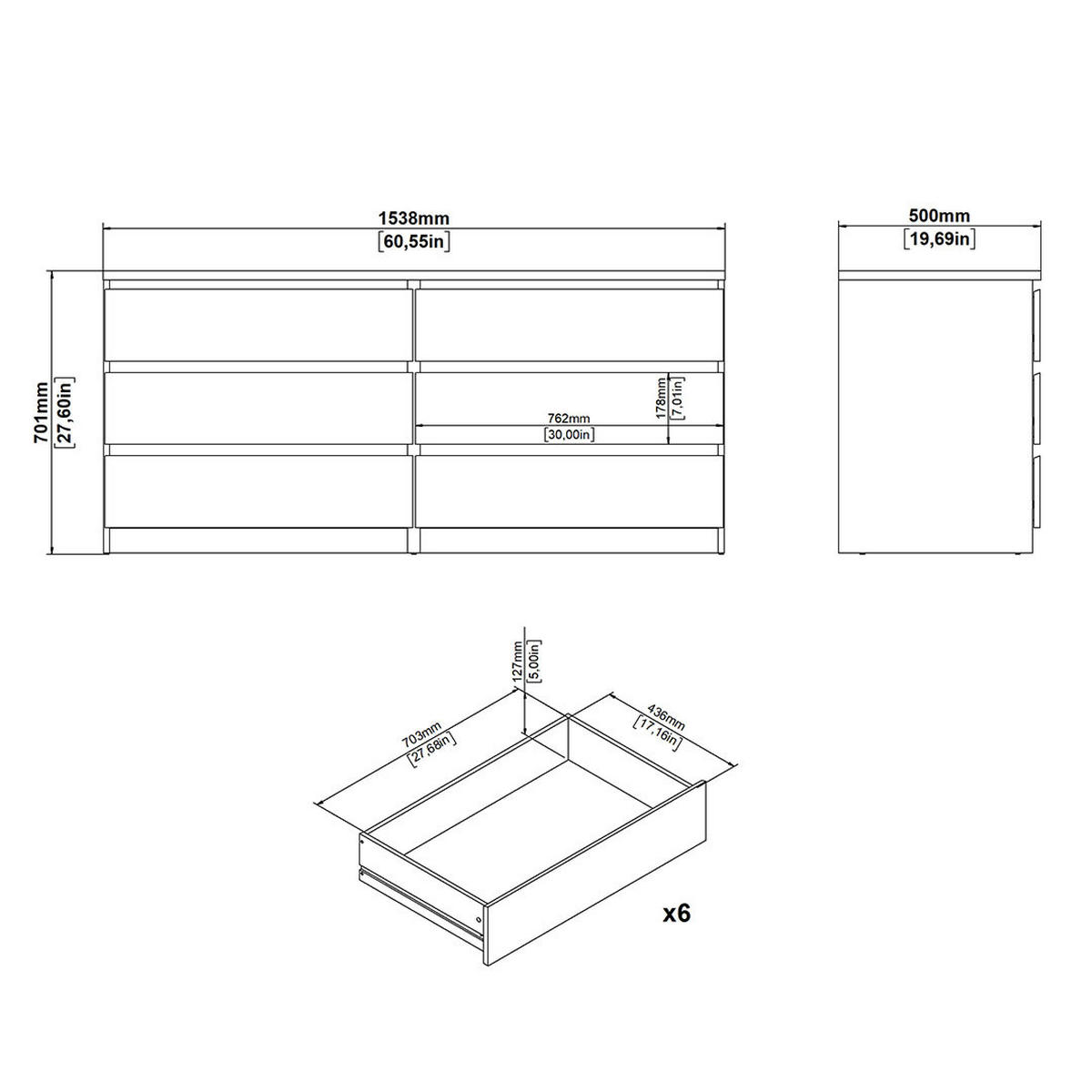 KOMMODE, Naia, Weiß, Holzwerkstoff, 154 x 50 x 71 cm - Weiß, Holzwerkstoff (154/71/50cm) - ebuy24