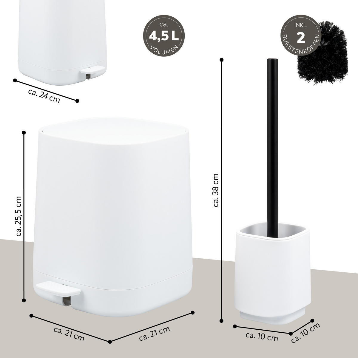 BAD-ACCESSOIRES-SET VALONA 2tlg., weiß, Kunststoff - Weiß, Kunststoff (21/25.5/21cm) - eluno