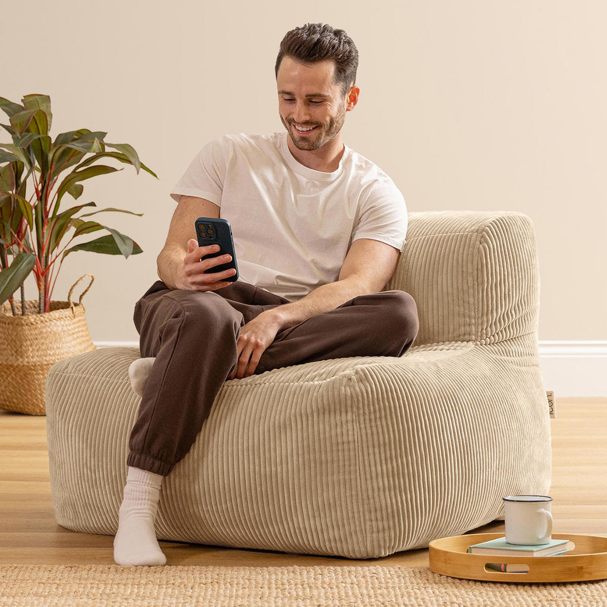 SITZSACK-SESSEL ZEN modular Cord - Beige, Textil (95/68/100cm) - icon