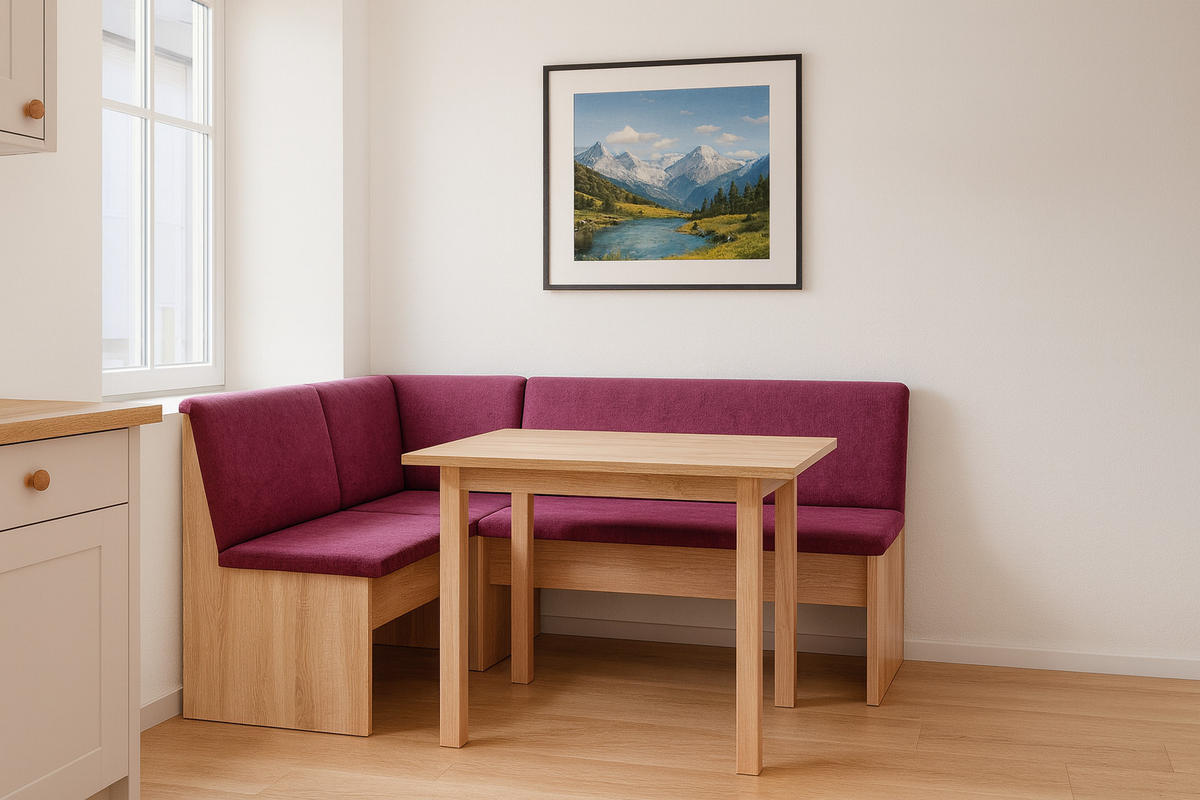 ECKBANKGRUPPE Die Vielseitige Tisch II - Eichefarben/Violett, Holzwerkstoff/Buchenholz (145/86/185cm) - Kundler Home