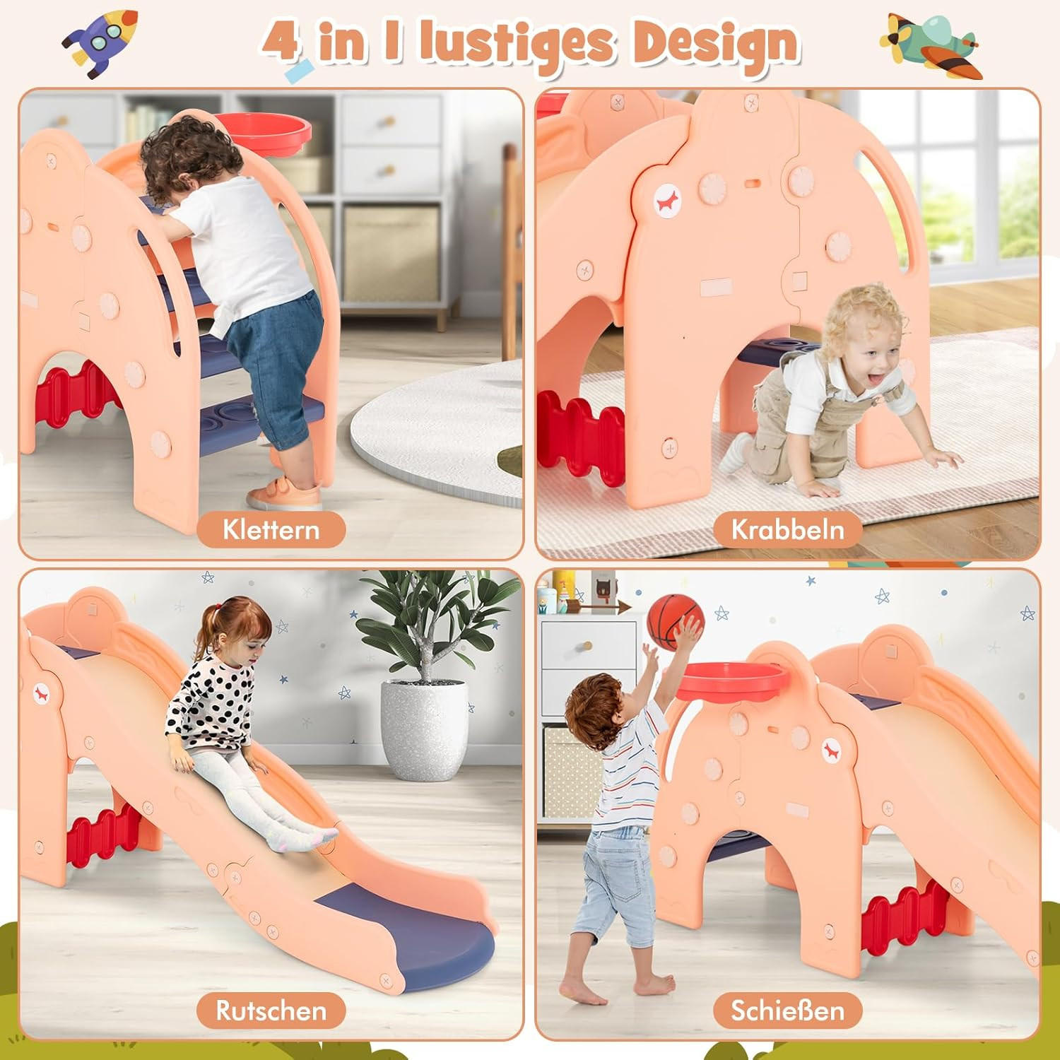 RUTSCHE outdoor 4 in 1 Rosa - Pink, Kunststoff (75/78/188cm) - COSTWAY