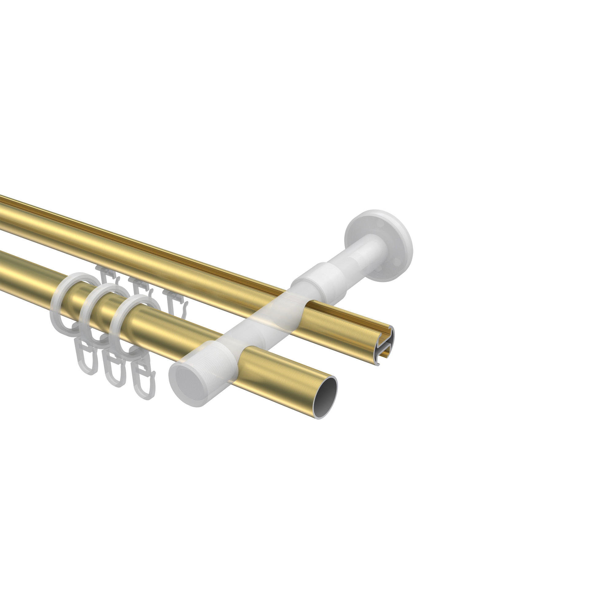 GARDINENSTANGE RUNDROHR-INNENLAUF Prestige Elanto 420 cm (geteilt in 3 x 140 cm), 2-läufig, 20 mm Ø Messing-Optik - Messingfarben, Metall (420cm) - INTERDECO