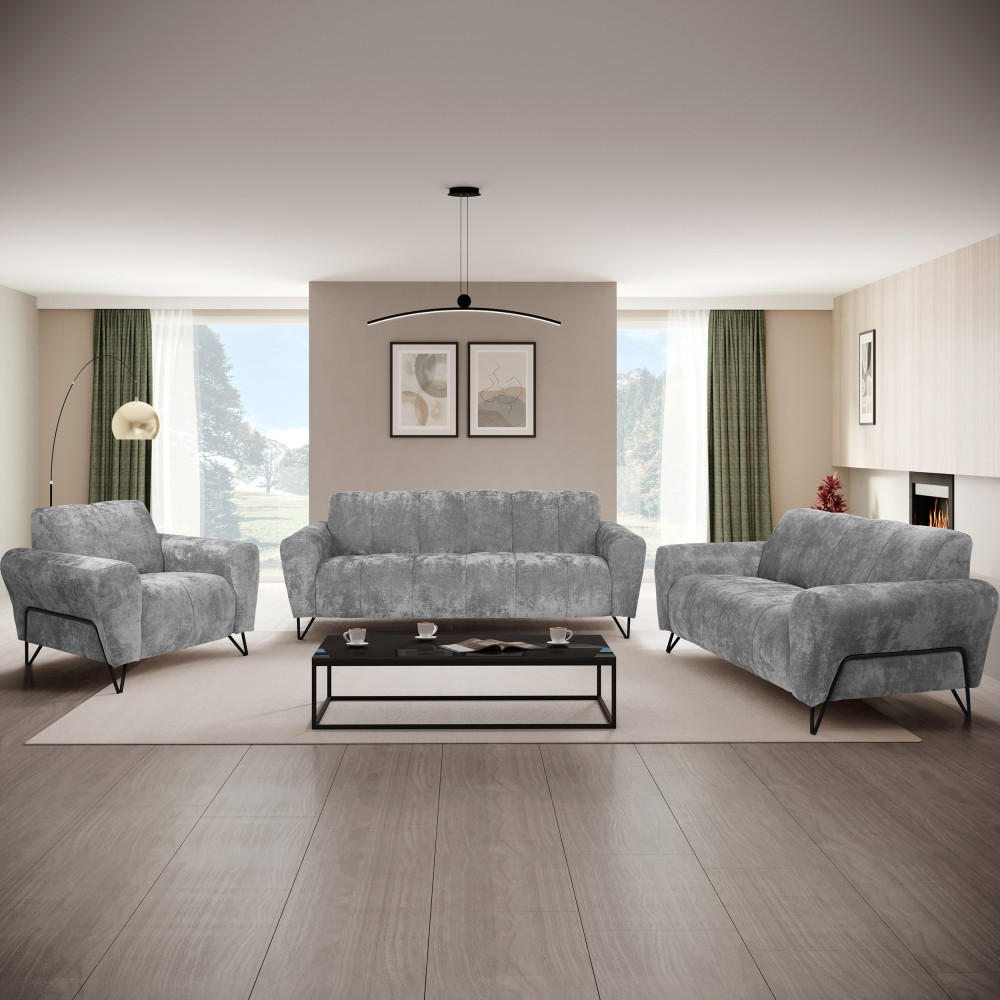 3-SITZER SOFA Volare mit Metallbeinen grau - Schwarz/Grau, Textil/Metall (220/83/98cm) - Beautysofa