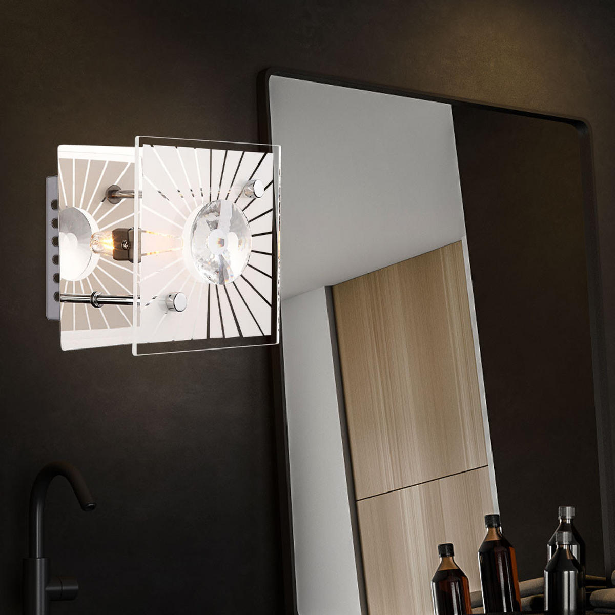 LED WANDLEUCHTE Metall Silber Kristalloptik - Silberfarben, Glas (11/10/11cm) - Globo Lighting