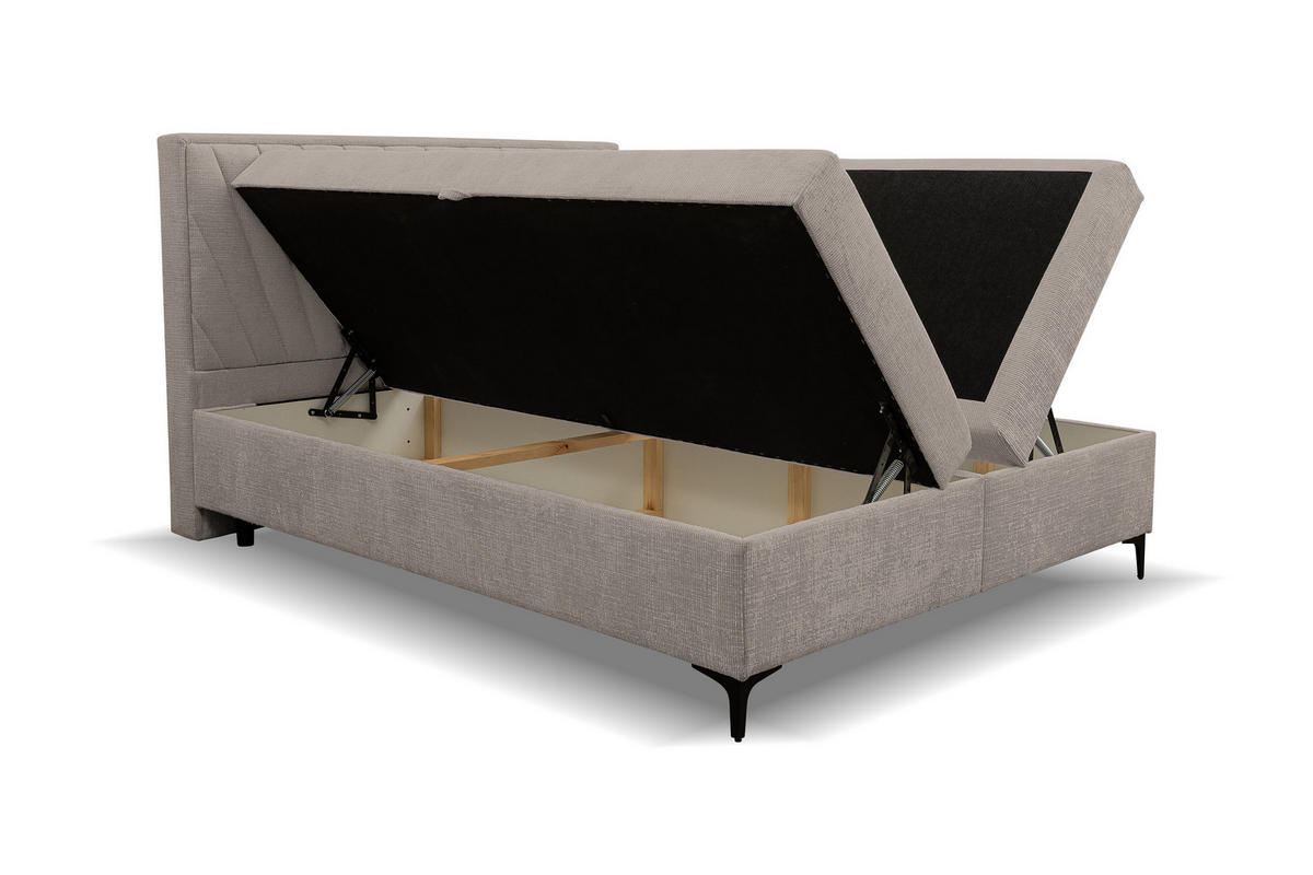 BOXBETT Cimone mit 2 Bettkästen, Maße: 140x200 cm, Farbe: Hellbraun, Velourstoff, mit Bonell-Matratze inkl. Topper - Hellbraun, Holz/Kunststoff (140/200cm) - VENASI MÖBEL