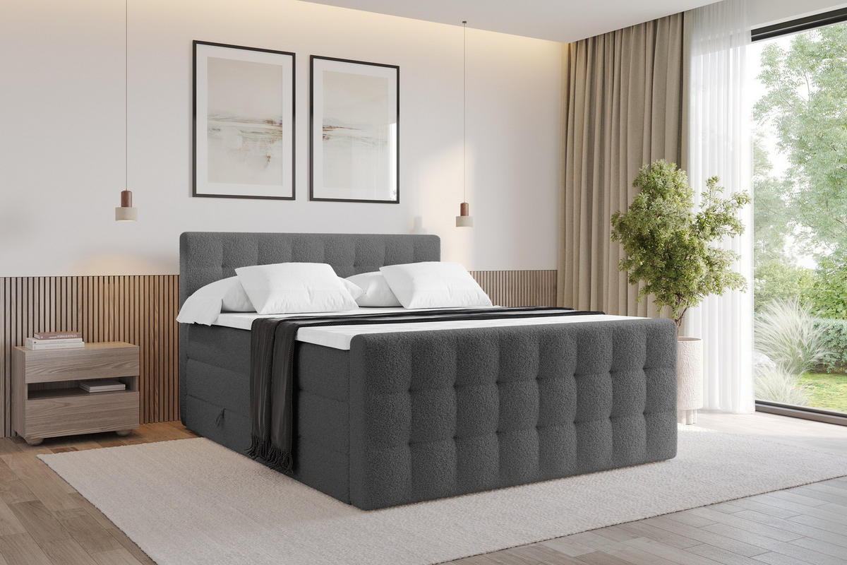 BOXSPRINGOVÁ POSTEL s matrací H3/H4 - IGAN-Z KING - 120x200 cm Šedá - barva břidlice, kompozitní dřevo (123/200cm) - ALTDECOR