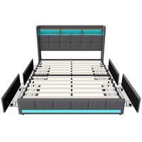 POLSTERBETT 140x200cm - Doppelbett mit 4 Schubladen - RGB-LED-Beleuchtung Ladestation - ohne Matratze - Grau - Grau, Textil (140/200cm) - DELFA