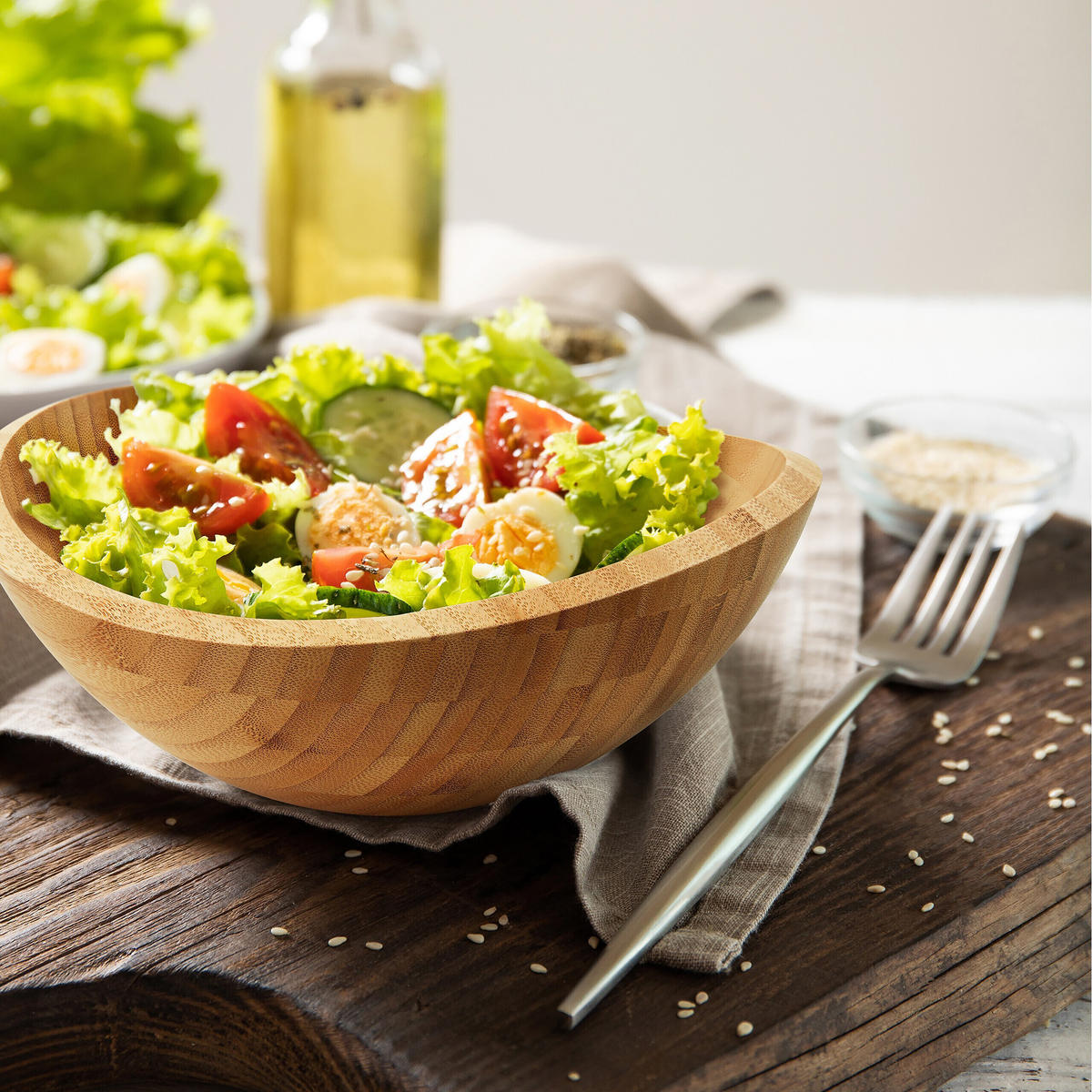 SALATSCHÜSSEL - Hellbraun, Holz (23/25/10cm) - Relaxdays