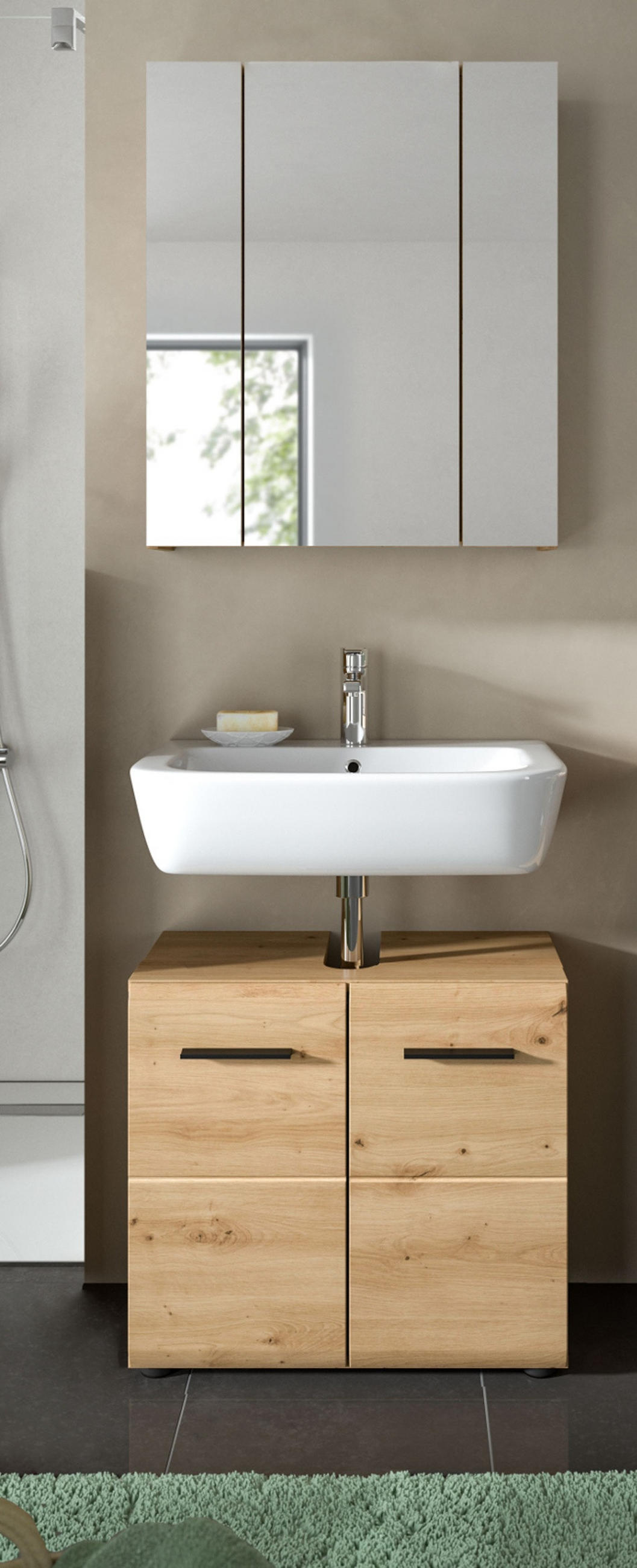 BADMÖBEL SET 2-teilig in Artisan Eiche, Badkombination 60 x 185 cm, Cover - Schwarz/Eiche Artisan, Glas/Holzwerkstoff (60/185/30cm) - Inn.Furn