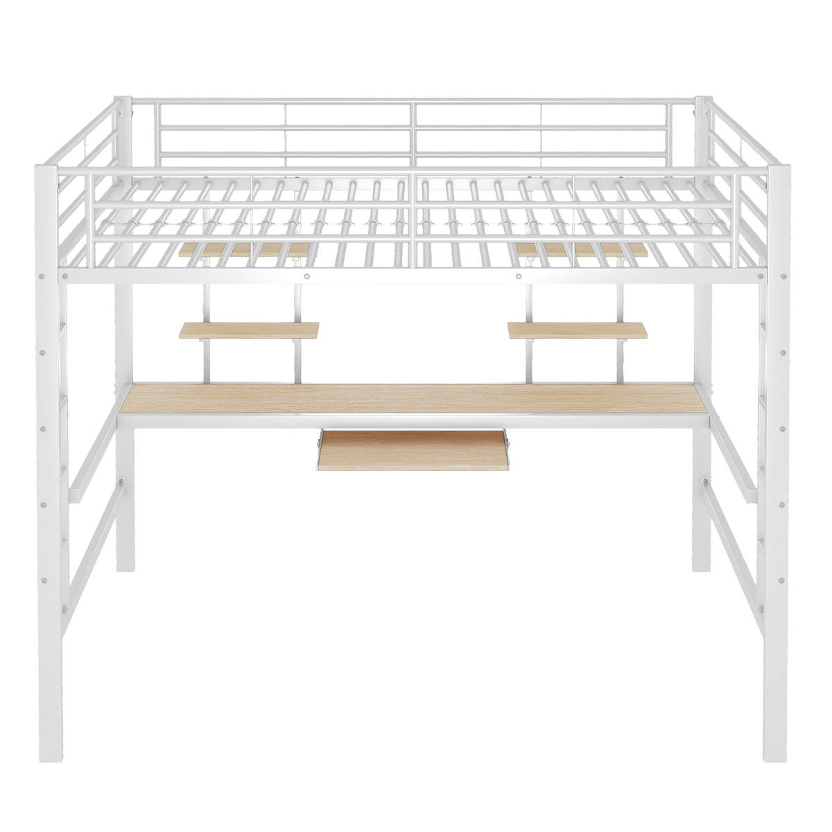 KINDERBETT 140x200 cm, Hochbett mit Schreibtisch & Regalen, Eisen, weiß - Weiß, Metall (140/200cm)