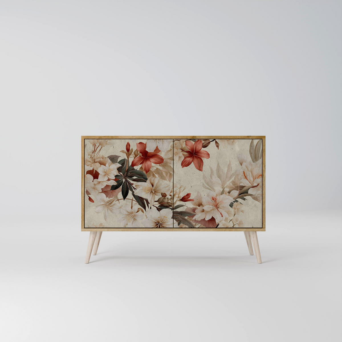 SIDEBOARD PETAL HARMONY, Eicheneffekt, 111x42x77,5 cm, 2 Türen - Eichefarben/Buchefarben, Holzwerkstoff/Buchenholz (111/77.5/42cm) - SpaceRebels