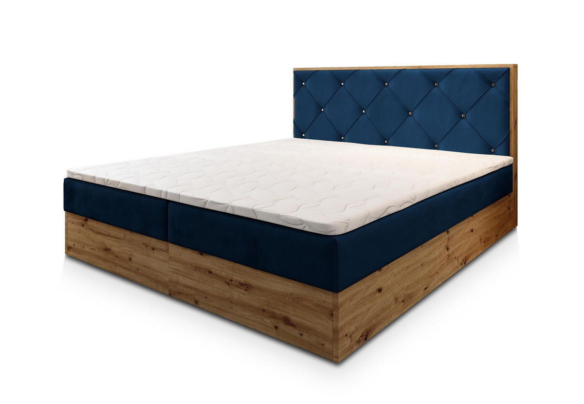 POSTEL BOXSPRING FOSCO 160x200 cm, s matrací a úložným prostorem, modrá - modrá, kompozitní dřevo/textil (160/200cm) - MASSENO