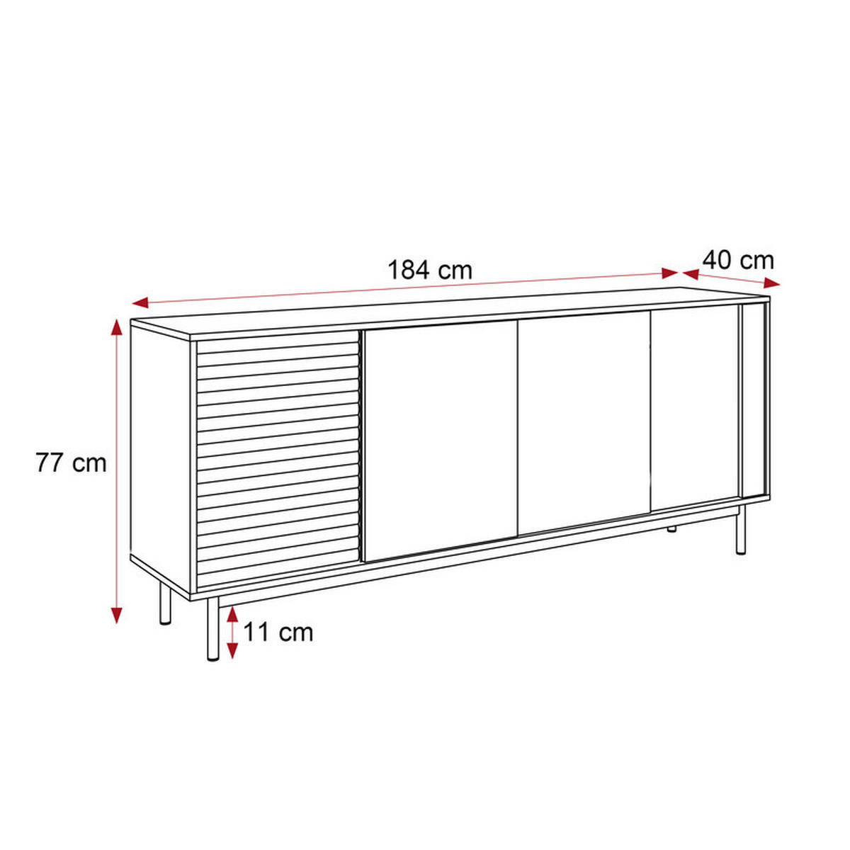 KOMMODE LUSSO 184 cm, Eiche / Kaschmir - Eichefarben, Holzwerkstoff (184/77/40cm) - Idohome