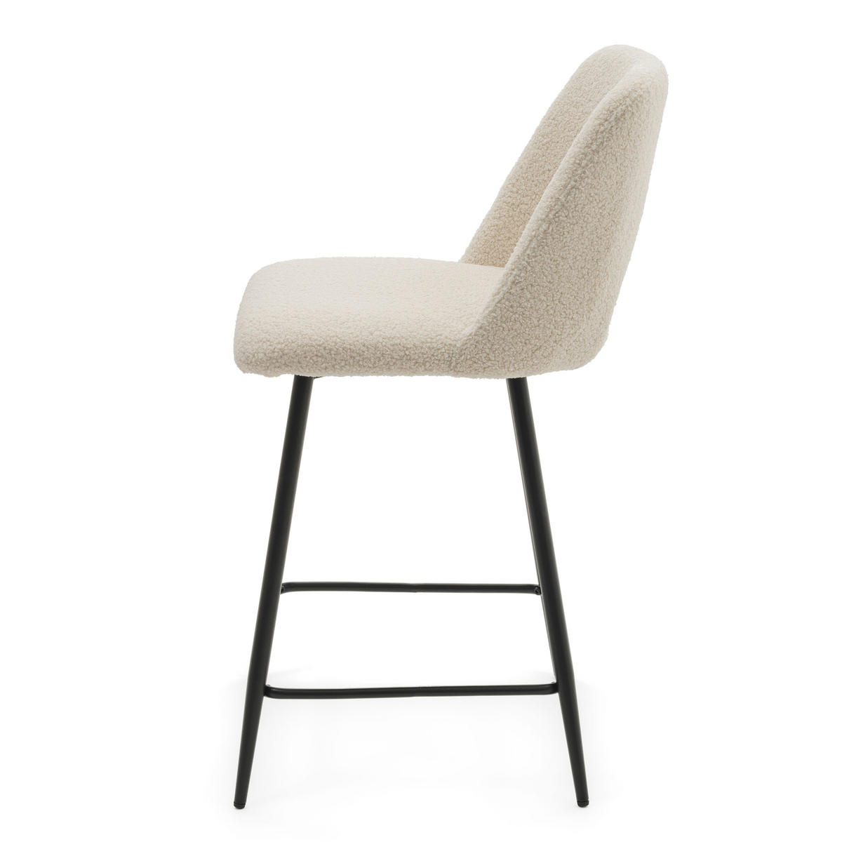 BARHOCKER ORO gepolsterter mit Steppung - hellbeige - Boucle - Ecru/Schwarz, Textil/Metall (48/94/55cm) - NEW HOME