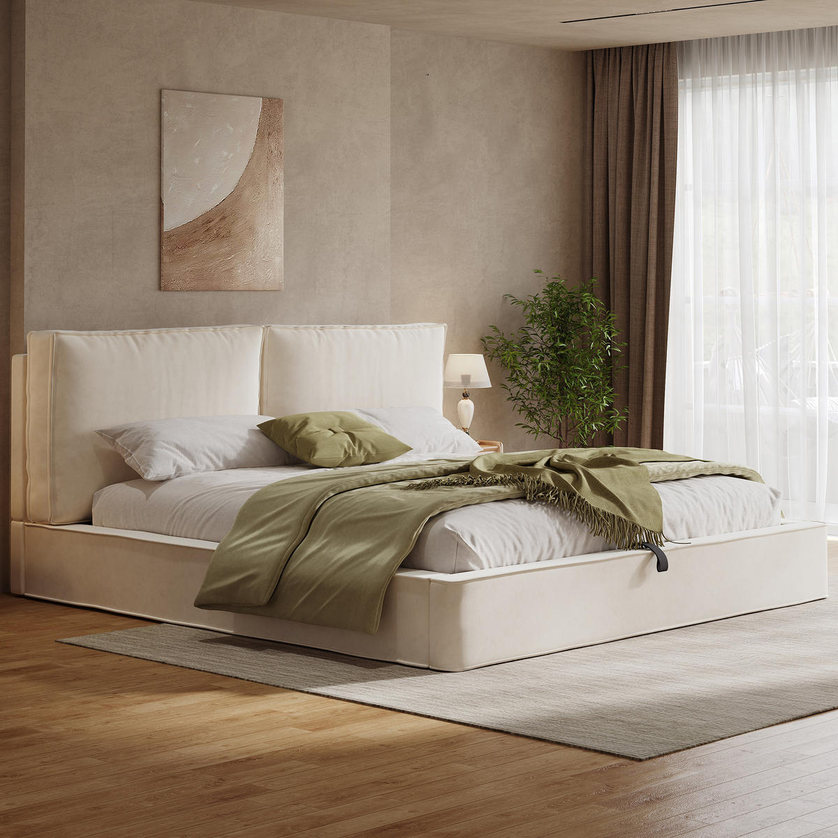 POLSTERBETT 180/200 cm in Beige mit Bettkasten Samt im Blockdesign - Beige, Holzwerkstoff/Textil (180/200cm) - STILVORA