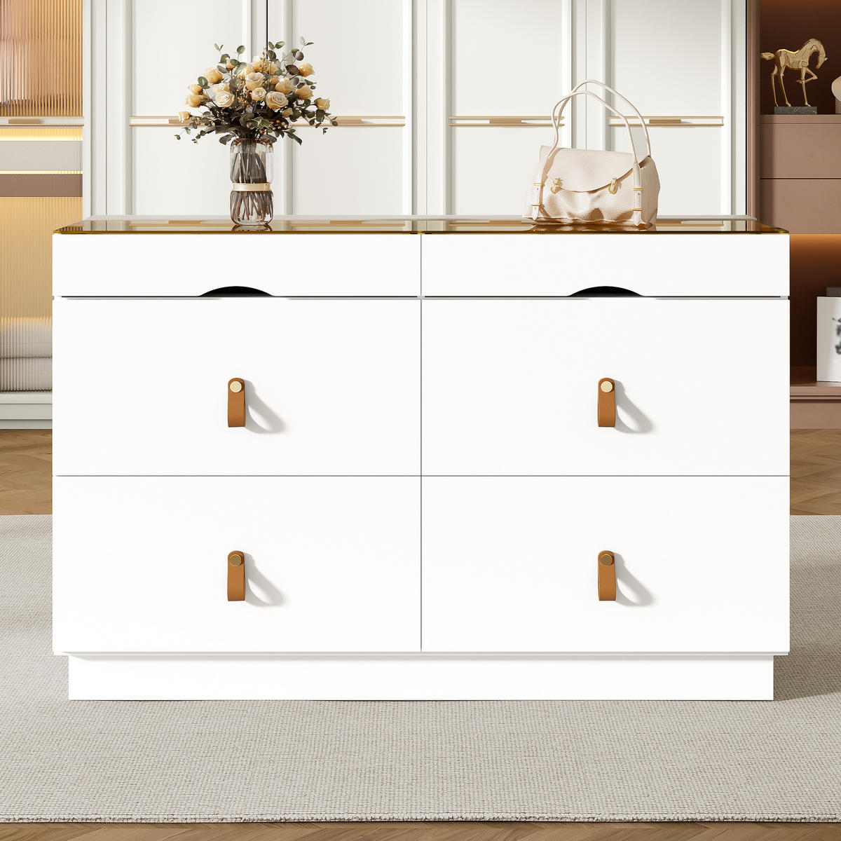 SIDEBOARD Weiß Glas 6 Schubladen 120x40x78cm Stauraum - Weiß, Holzwerkstoff (40/78/120cm) - FLIEKS