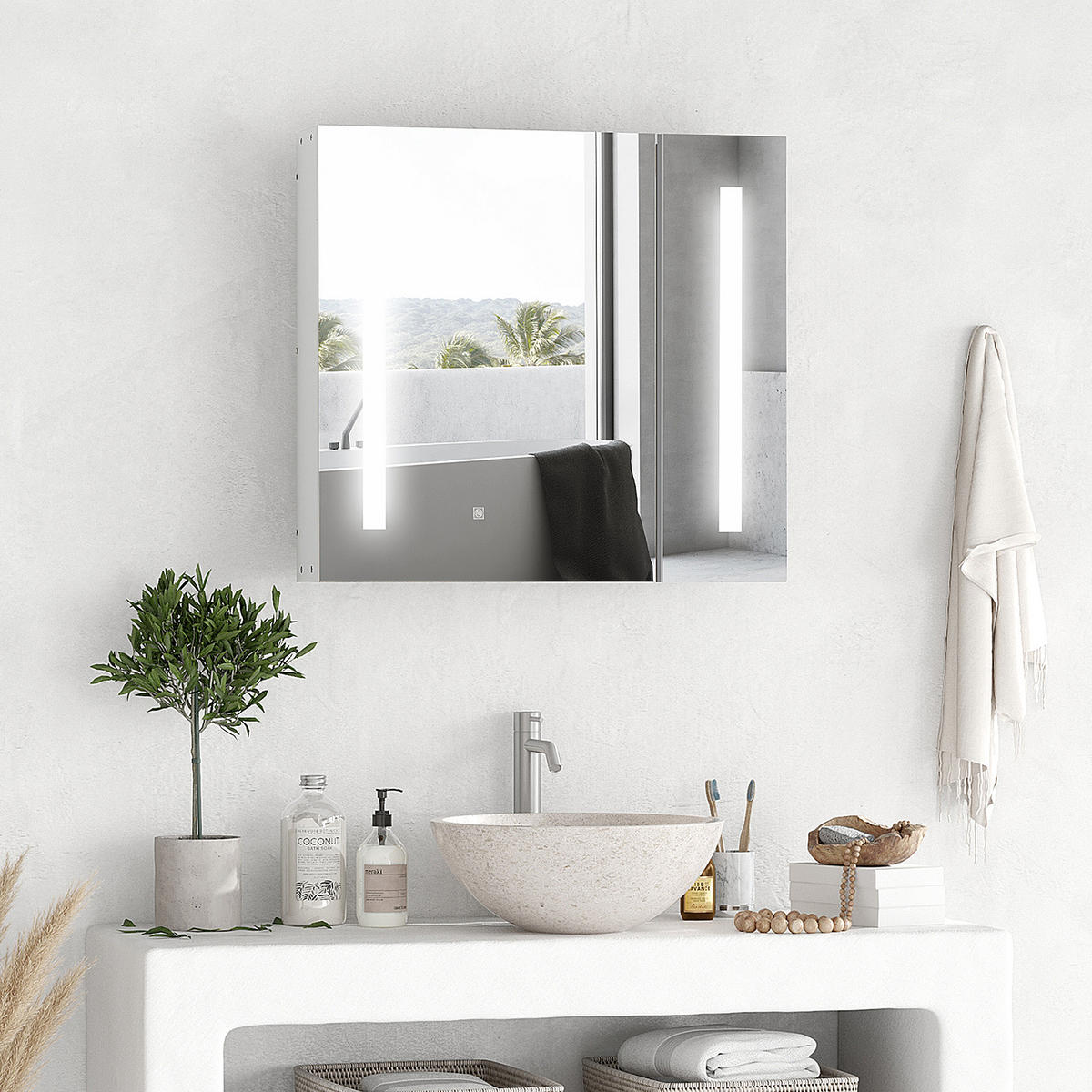 SPIEGELSCHRANK Weiß 70/15/65 cm LED-Beleuchtung - Weiß, Holzwerkstoff (70/65/15cm) - PANGIVO