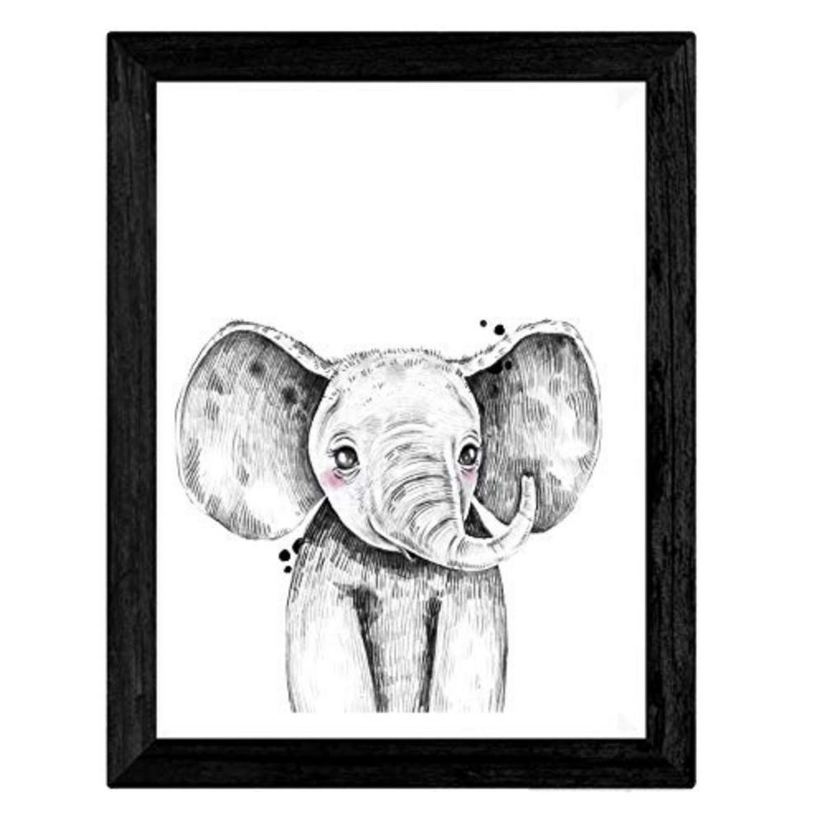 POSTER Set mit 4 SchwarzweissKinderTieren A3 Schwarzer Rahmen - Schwarz, Papier (29.7/3cm) - Nacnic