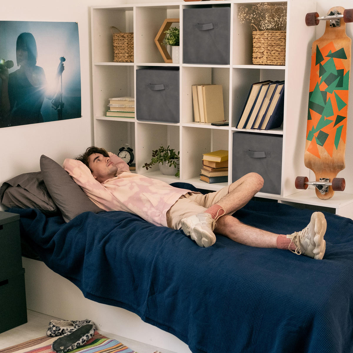 6XŠKATLA za shranjevanje - siva, umetna masa/valovita lepenka (28/26.5/28cm) - Relaxdays