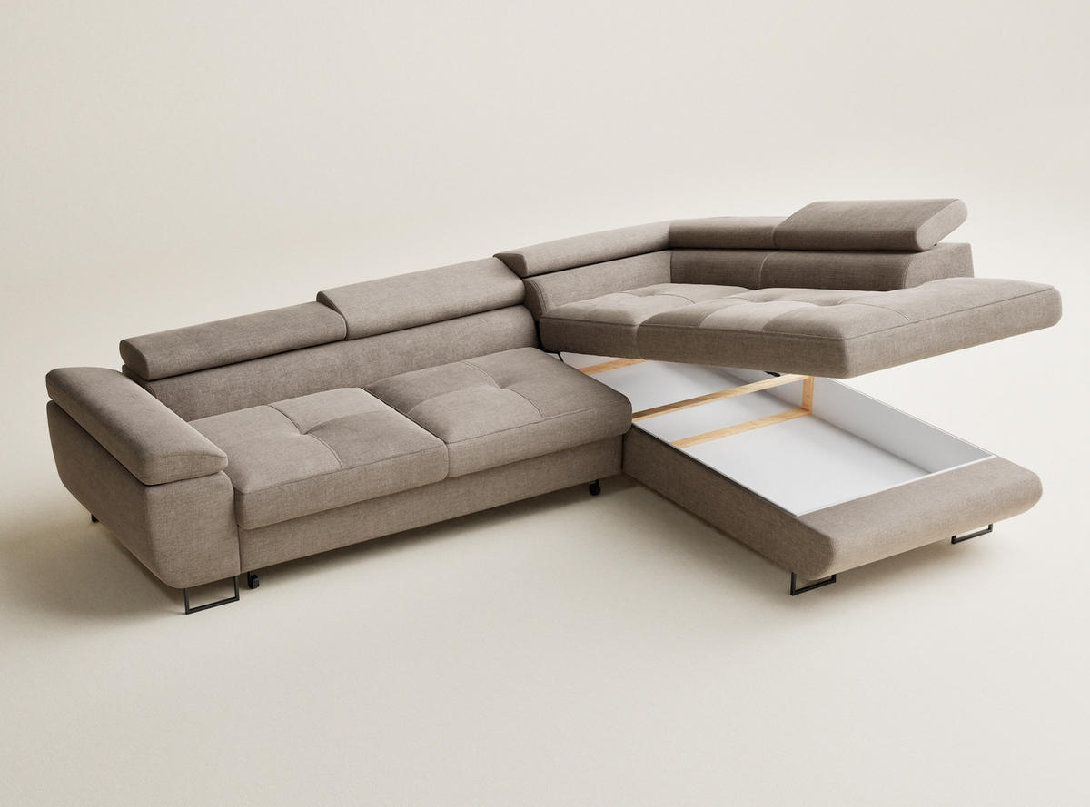 ECKSOFA Concord Grau braun Chenille-Stoff - Rechts Seite - Graubraun/Schwarz, Holz/Holzwerkstoff (277/203cm) - Maison de Reve