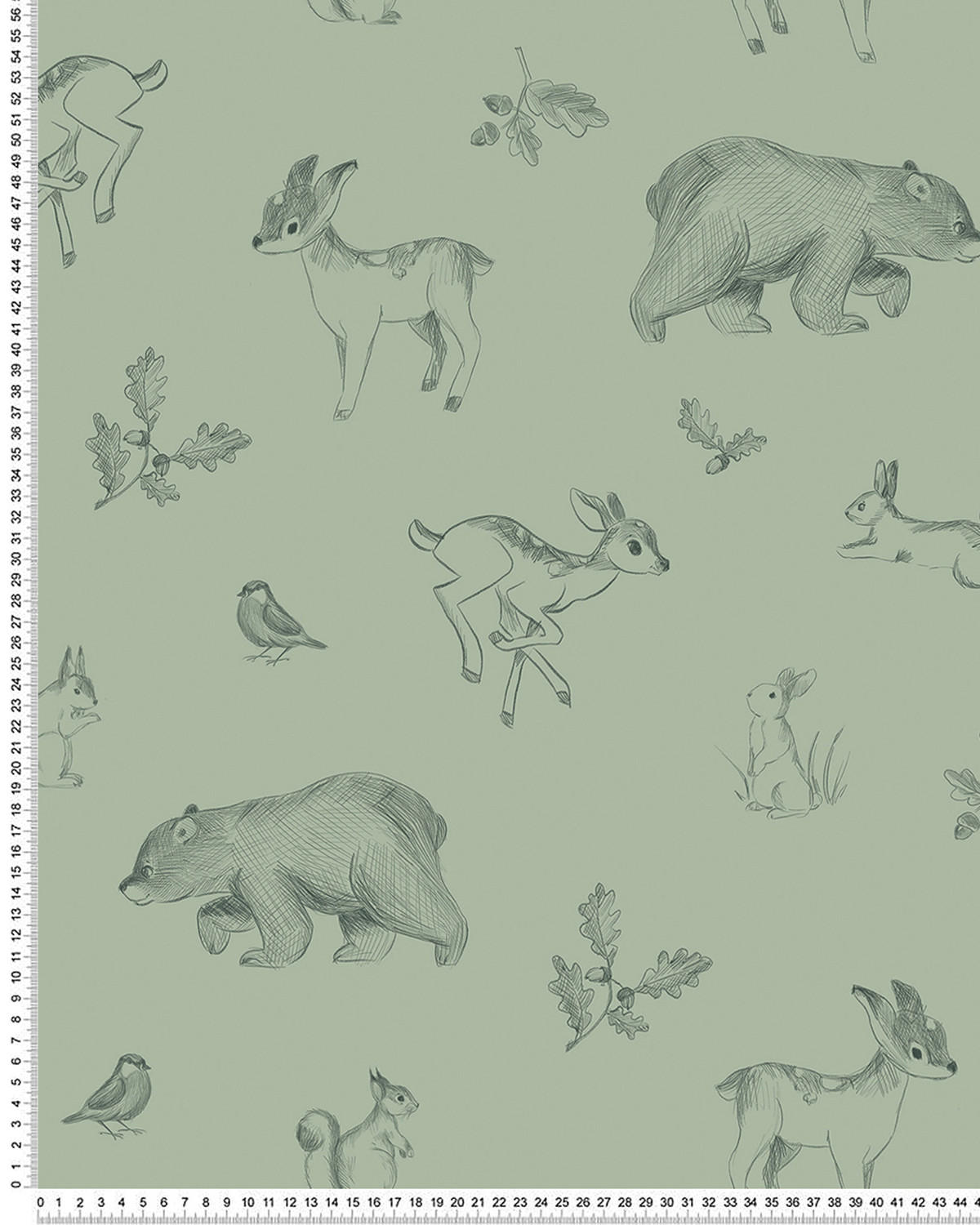 VLIESTAPETE Natural, Waldtiere 50 cm x 10 m Salbeigrün - Salbeigrün/Grün, Papier (1000/50cm) - Lilipinso