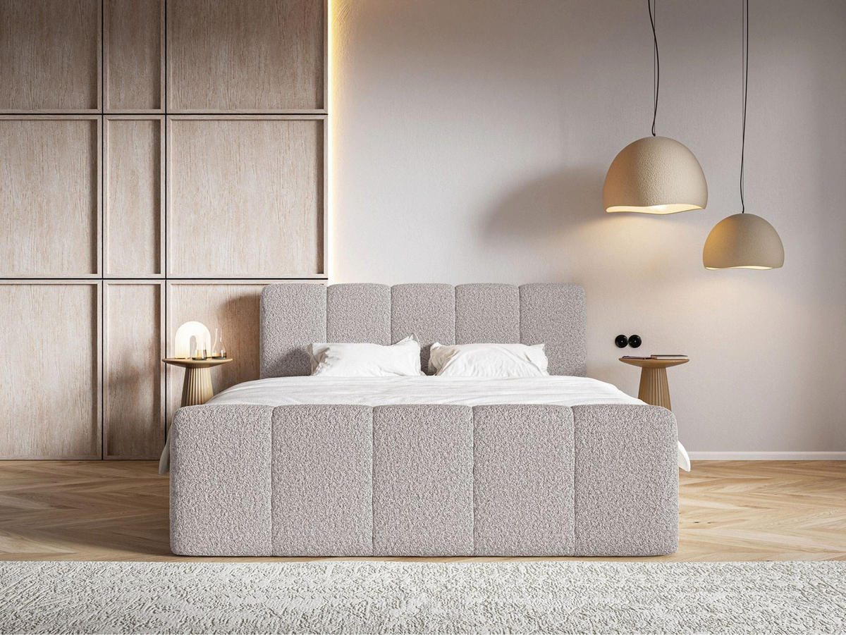 BOXBETT Cloudy II mit Bettkästen und Topper Bouclé Taupe, 180x200 cm - Graubraun/Schwarz, Kunststoff/Textil (180/200cm) - Selsey