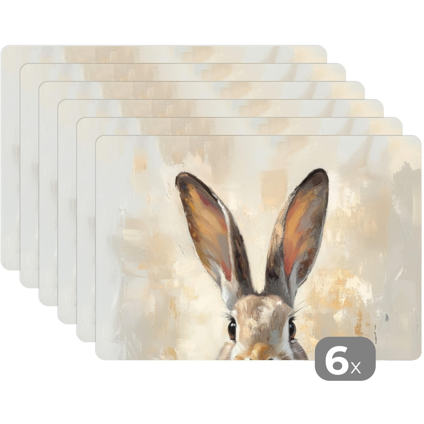 PLATZSETS 6er-Set Hase - Ohren - Braun Unterlage 45x30 cm - Beige, Kunststoff (0.3/45/30cm) - MuchoWow