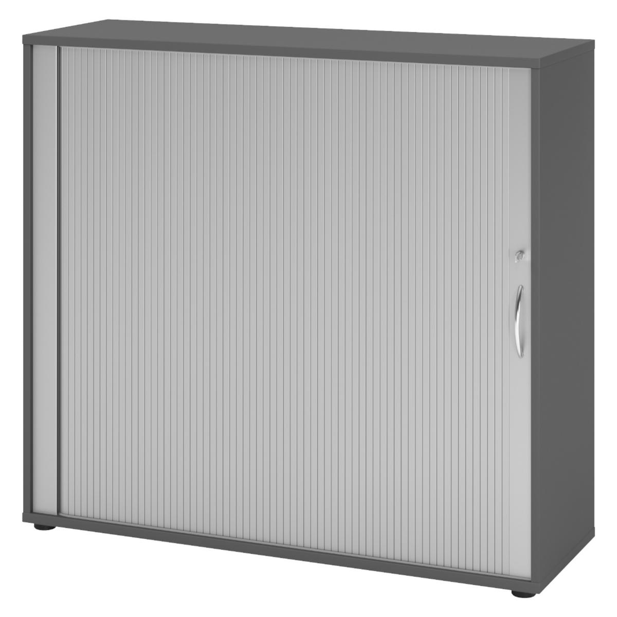 ROLLLADENSCHRANK - 3 Ordnerhöhen 40/120/110 cm in Graphitfarben/Silberfarben Bogengriff (Metall) - Silberfarben/Graphitfarben, Holzwerkstoff (120/110/40cm) - bümö
