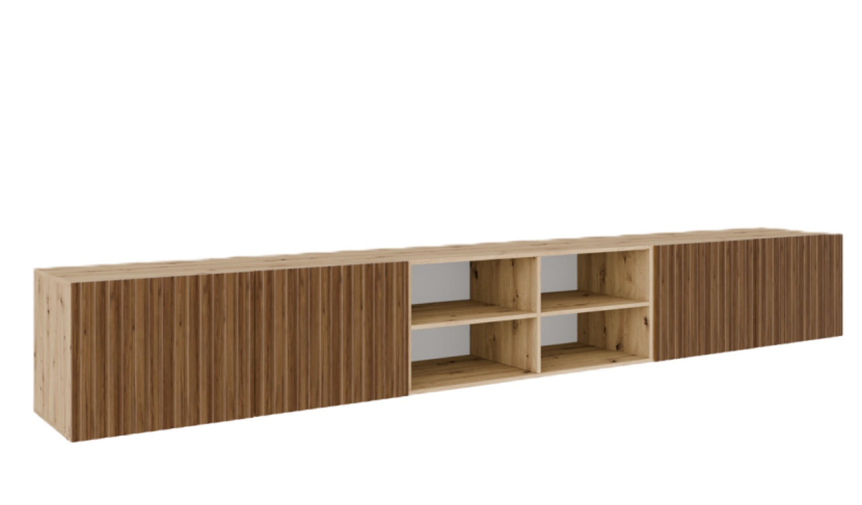 TV-SCHRANK Artisan+Katania RIO Offene Mit Regalen Geriffelt 300 cm - Eiche Artisan/Braun, Holzwerkstoff (300/41/40cm) - Sepro Meble