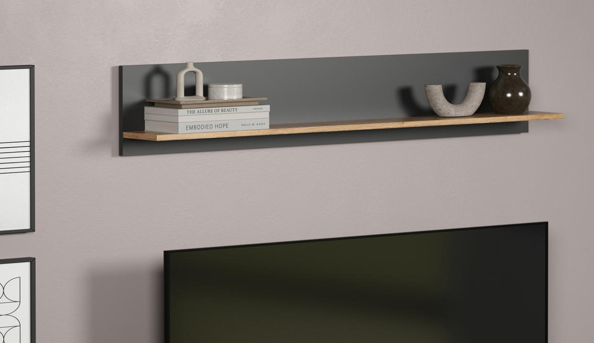 WANDBOARD grau, Evoke Eiche 150 cm, Wandregal hängend - Anthrazit/Grau, Holzwerkstoff (150/25/18cm) - Top.Furn