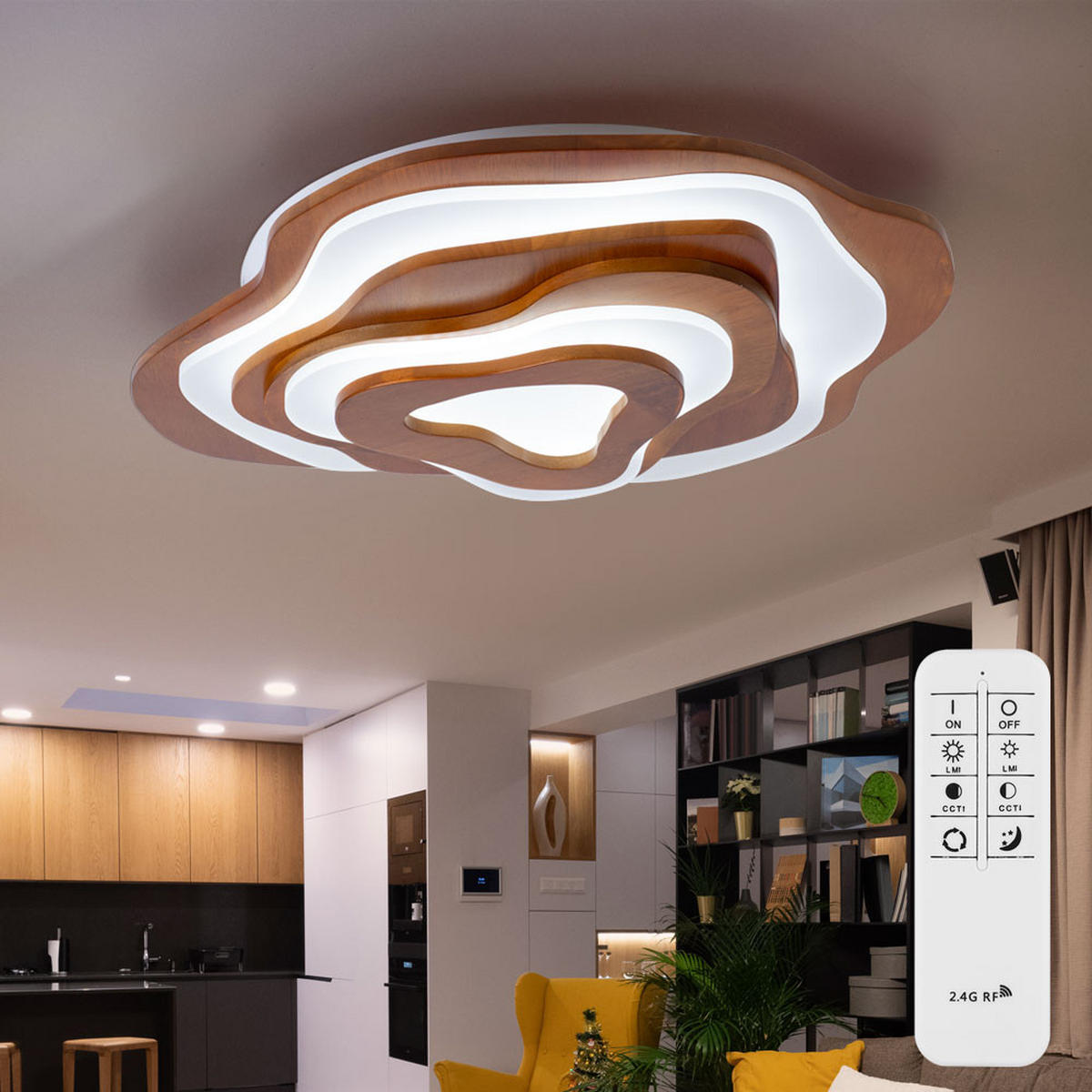 LED DECKENLEUCHTE Metall Holzoptik Braun - Braun, Holz (58/50/10cm) - Globo Lighting