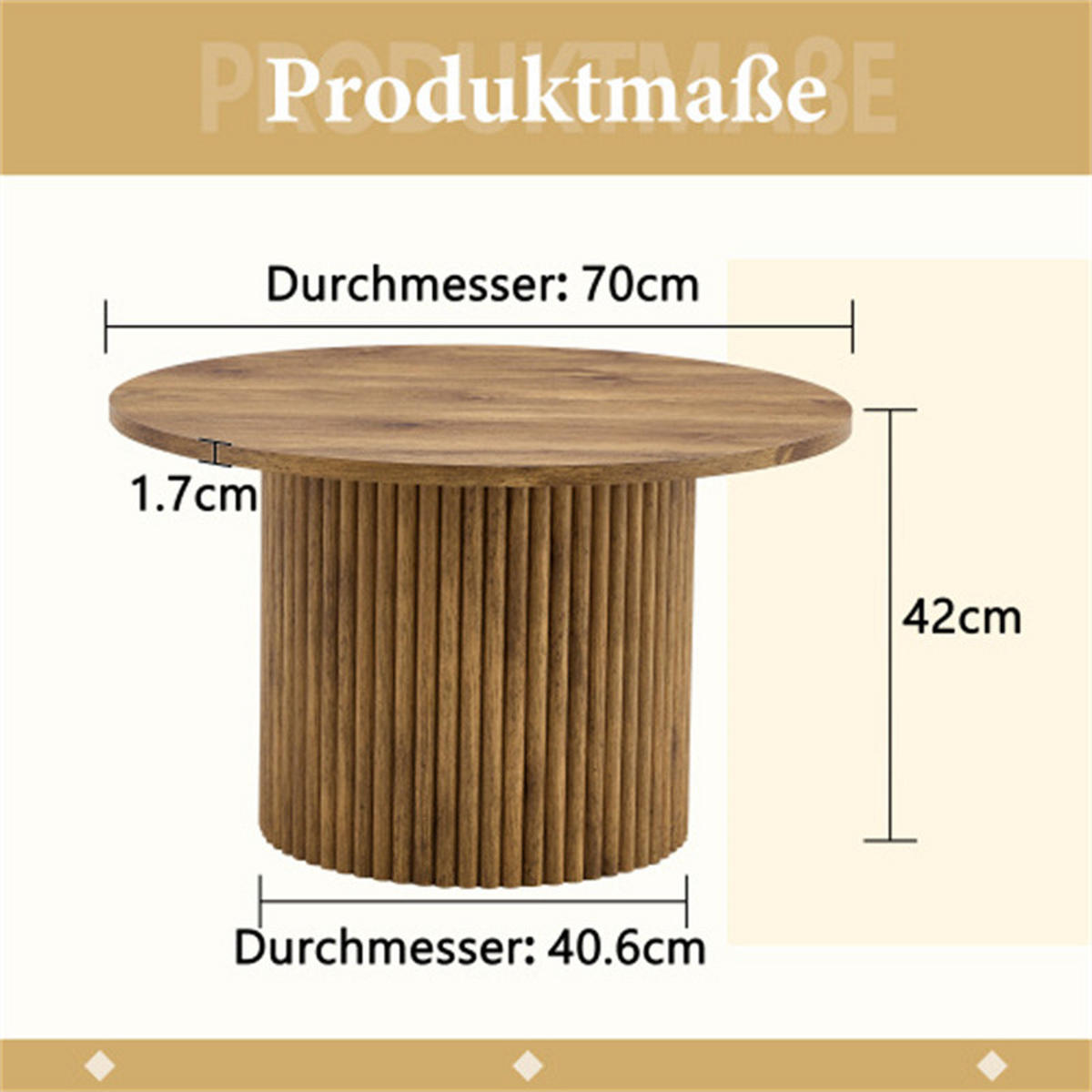 COUCHTISCH rund Säulendesign, Holzoptik, 70x70x42 cm - Braun, Holzwerkstoff (70/70/42cm) - Blomus
