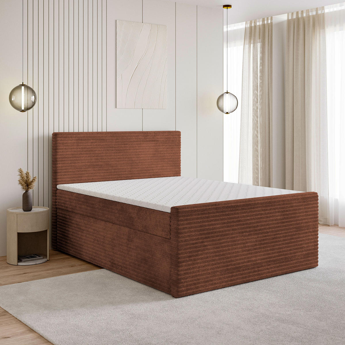 BOXBETT NOLEN 140x200 cm mit Matratze und Topper - Braun - Braun, Holz (140/200cm) - MASSENO