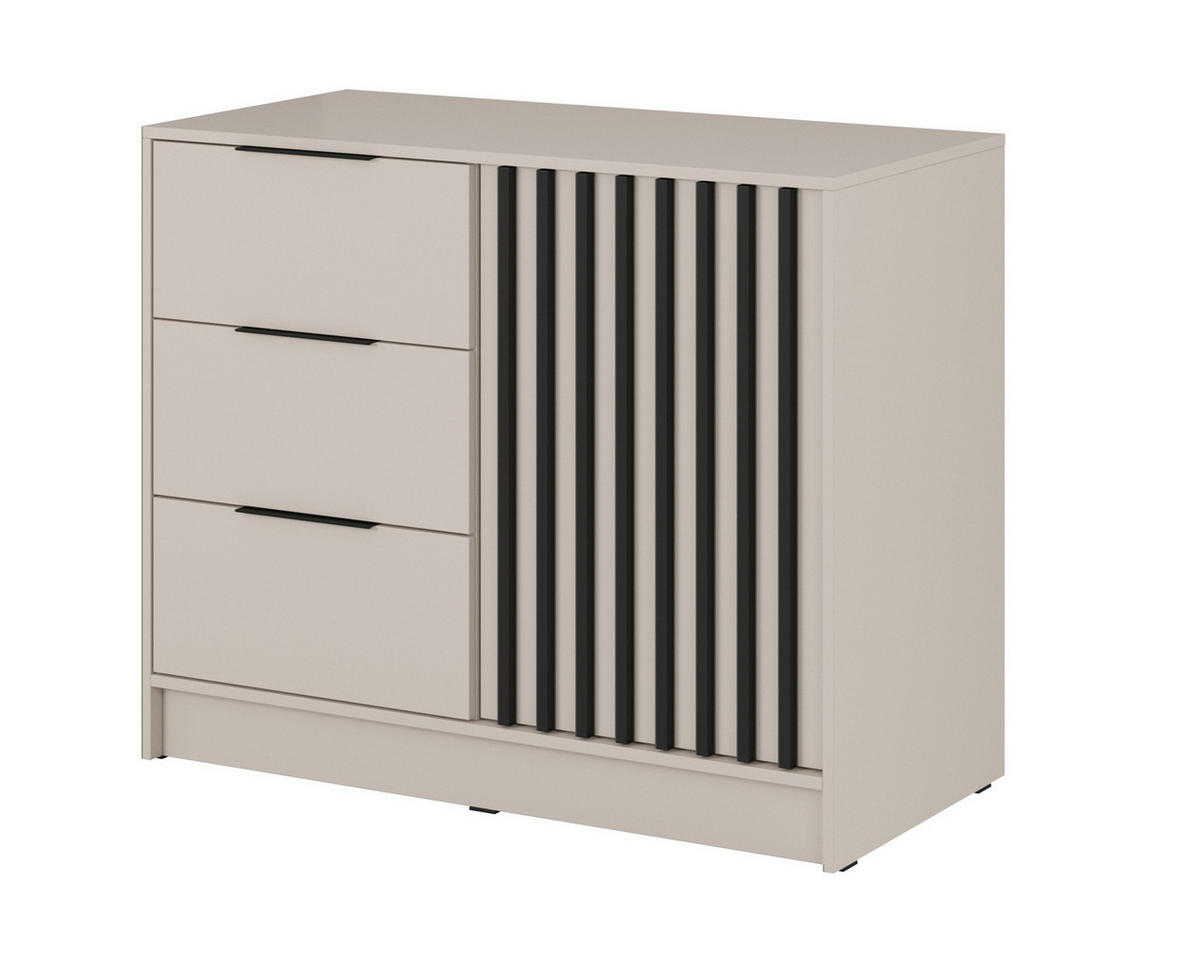 KOMMODE Stilo 105 cm in Kaschmir + schwarze Lamellen - Kaschmir/Schwarz, Holz/Holzwerkstoff (105/86/45cm) - Ravio
