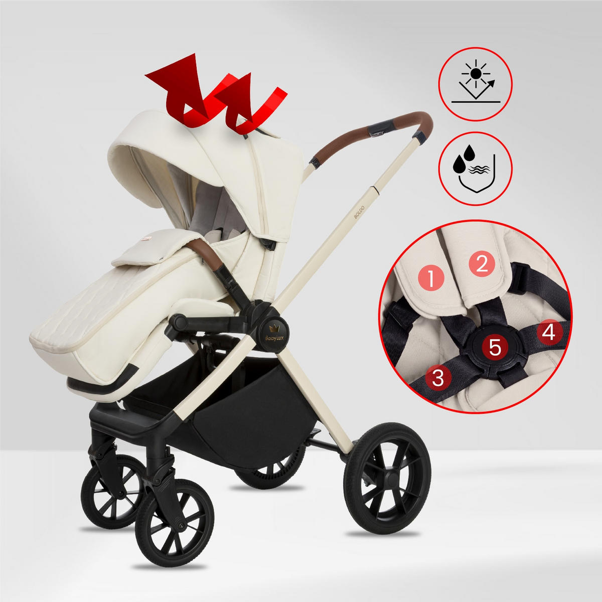 KINDERWAGEN Boldo 4in1 Olive Babywanne, Reisebuggy, Autositz, Isofix Basis - Schwarz/Weiß, Textil/Metall (58/98cm) - BabyLux